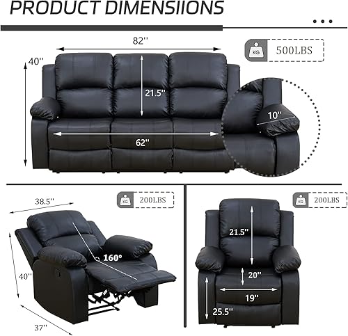 Miniatura 2 de Juego de sofá y sillas reclinables, juego de muebles de cuero regenerado, juego de sofá y silla de cuero, sofá reclinable para apartamento de