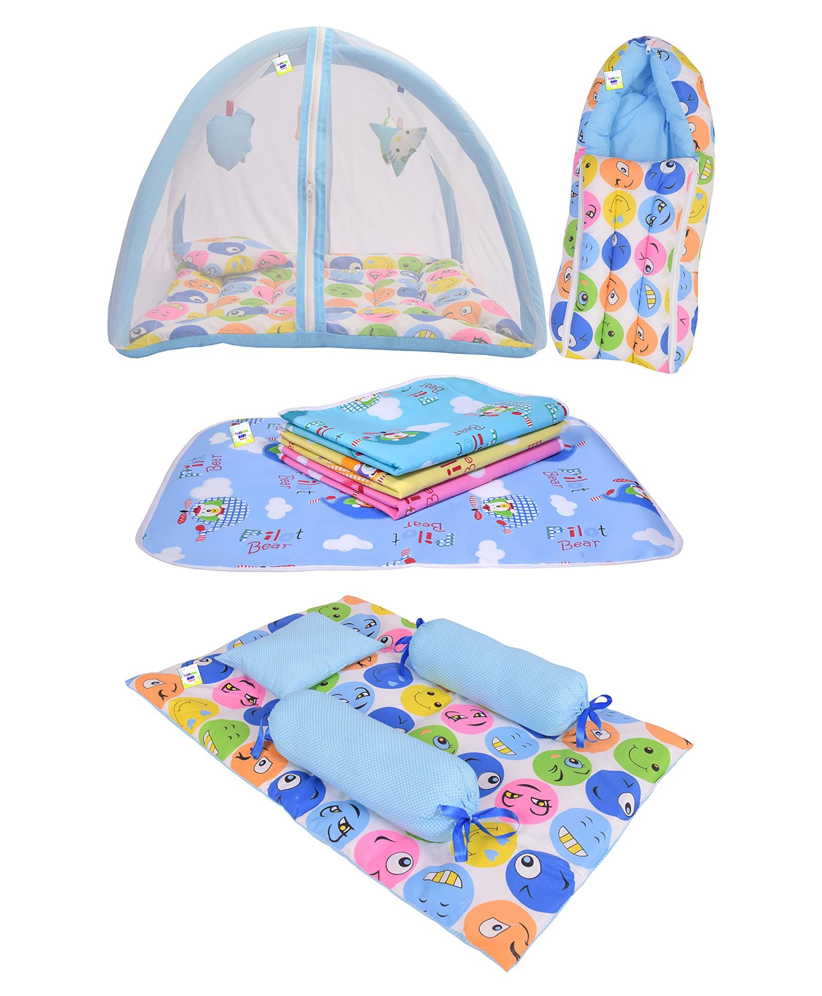 RBC RIYA R Baby Bed New Born Baby Bedding Set | Baby Sleeping Bag | Play Gym | Carry Bag | Baby Bed | Mattress | Nest Bed | Mosquito Net | Sleeping Essentials | Sheets (0-6 Months) (4PCS Set)