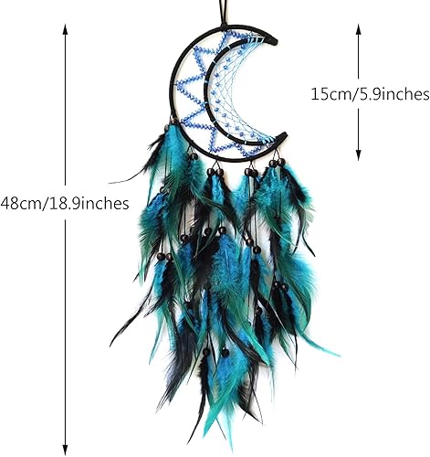 Miniatura 2 de Atrapasueños de luna negro y azul, decoración de pared hecha a mano, atrapasueños, adorno colgante de pared para dormitorio, sala de estar,