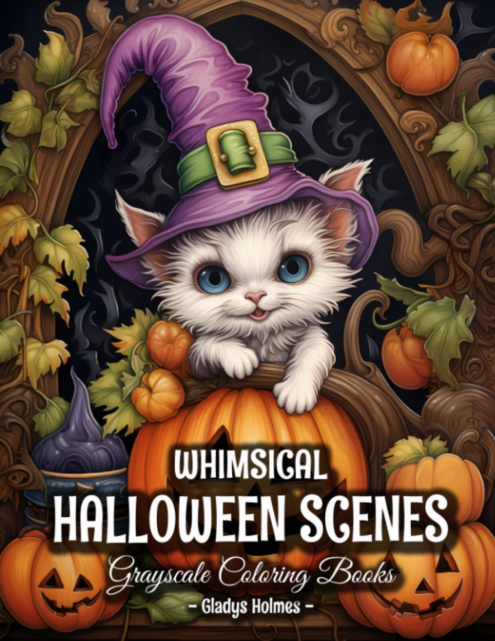 Whimsical Halloween Scenes: Spooky, Funny, Trick Or Treat Grayscale Halloween Coloring Book For Adults And Teens