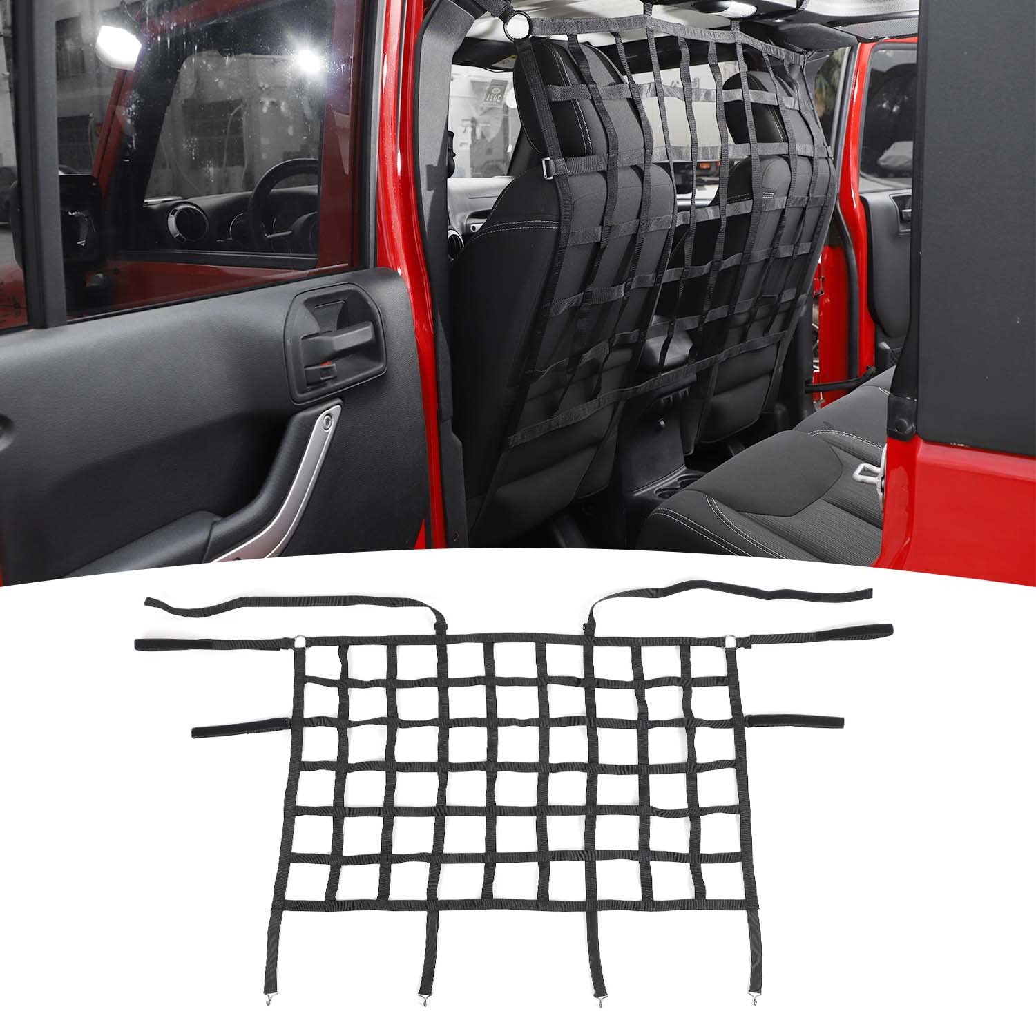 Car Rear Seat Divider Net Mesh Trunk Organizer Isolation Cargo Net Pet Car Barrier for Jeep Wrangler JK JKU JL JLU & Gladiator JT 2007-2022