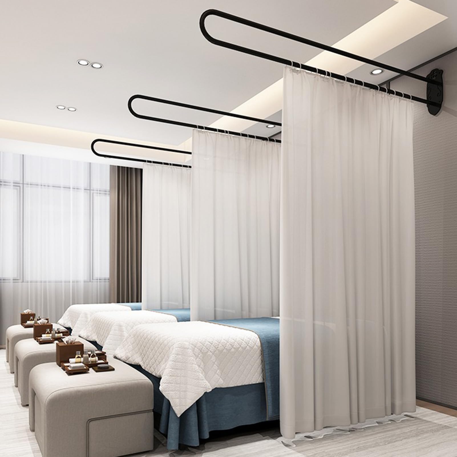 GLDYTVF U-Shape Room Divider Curtain Rod Wall-Mounted Privacy Support Rail for Beauty Salons Clinics and Modern Space Separation - Enhance Privacy and Style