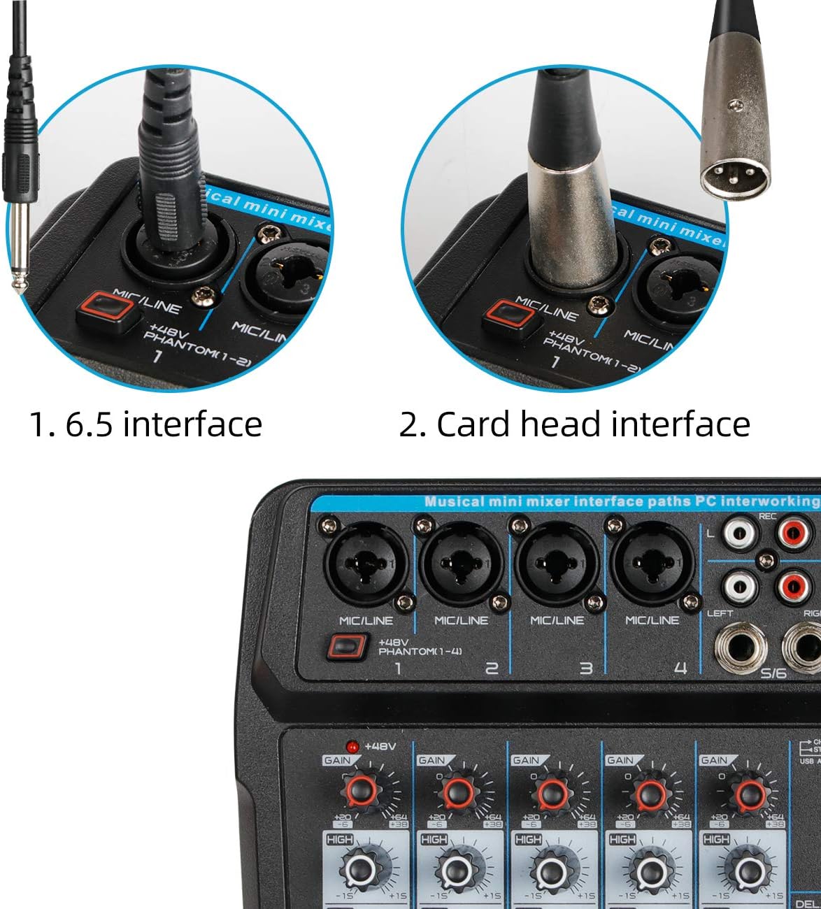 Depusheng U6 Audio Mixer Input Jacks