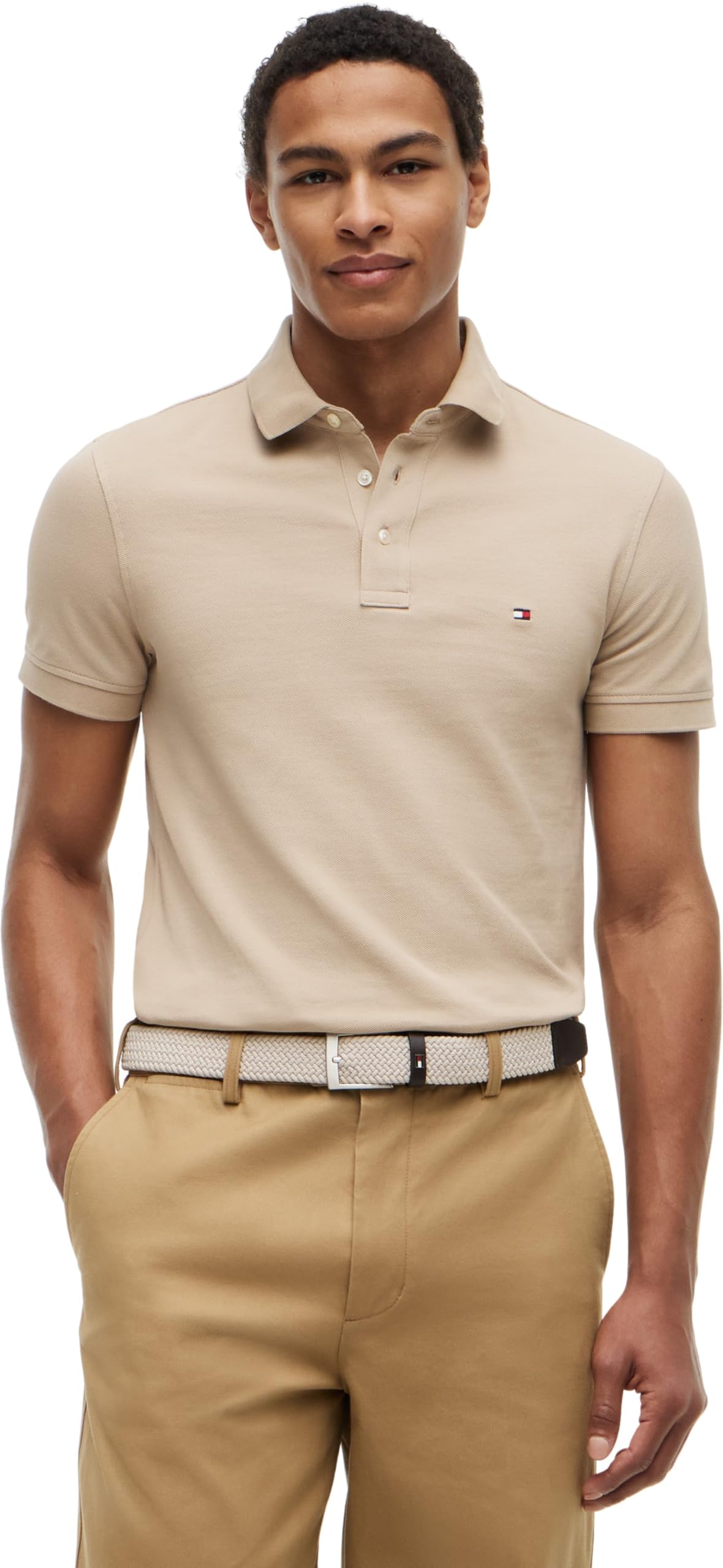 Tommy Hilfiger Men's 1985 Slim Polo MW0MW17771 S/S Polo, Beige (Batique Khaki), S