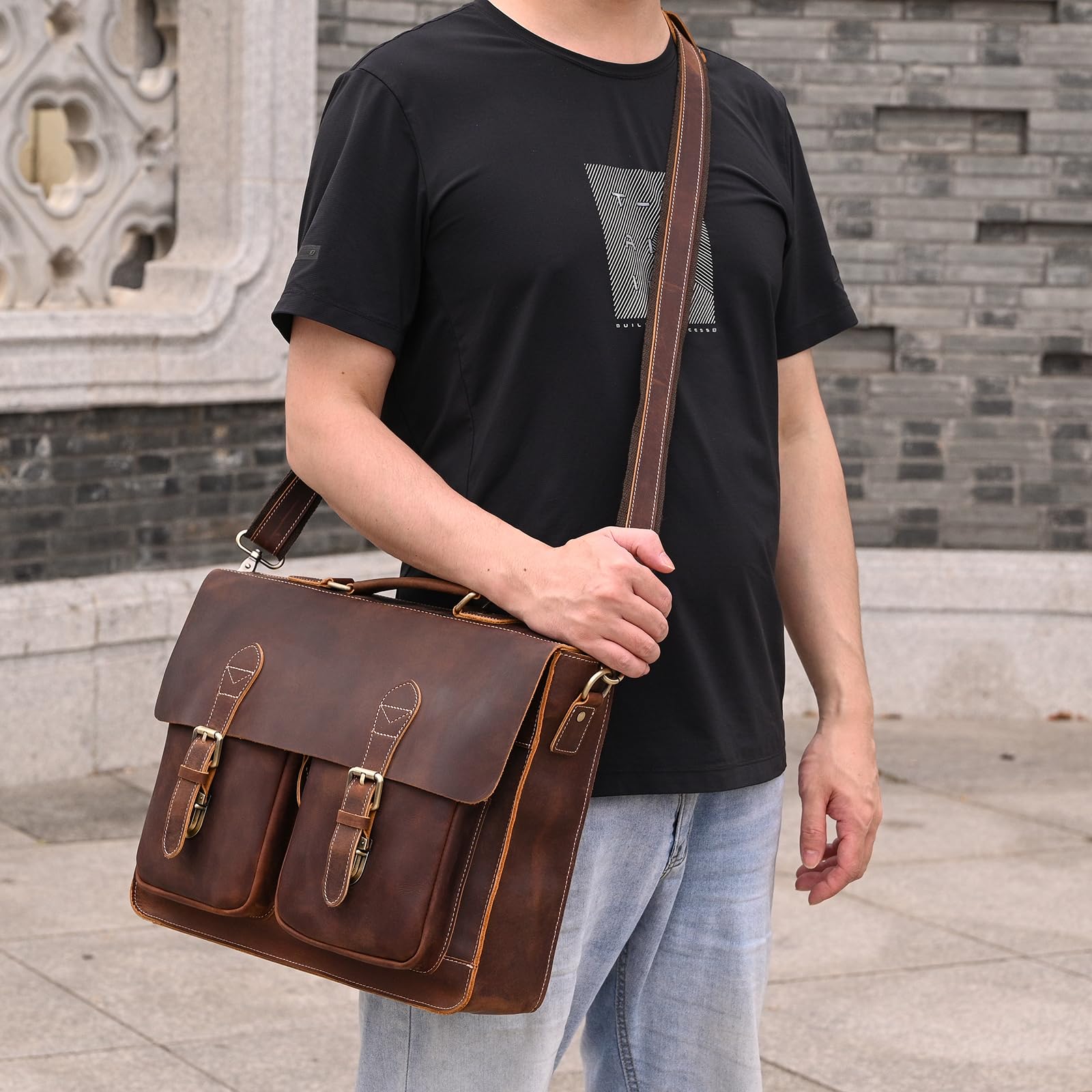 vintage Grande tracolla Borsello uomo pelle vintage Borsa Vero Cuoio Messenger bag per Laptop da 14, 15,6 Pollici Viaggio