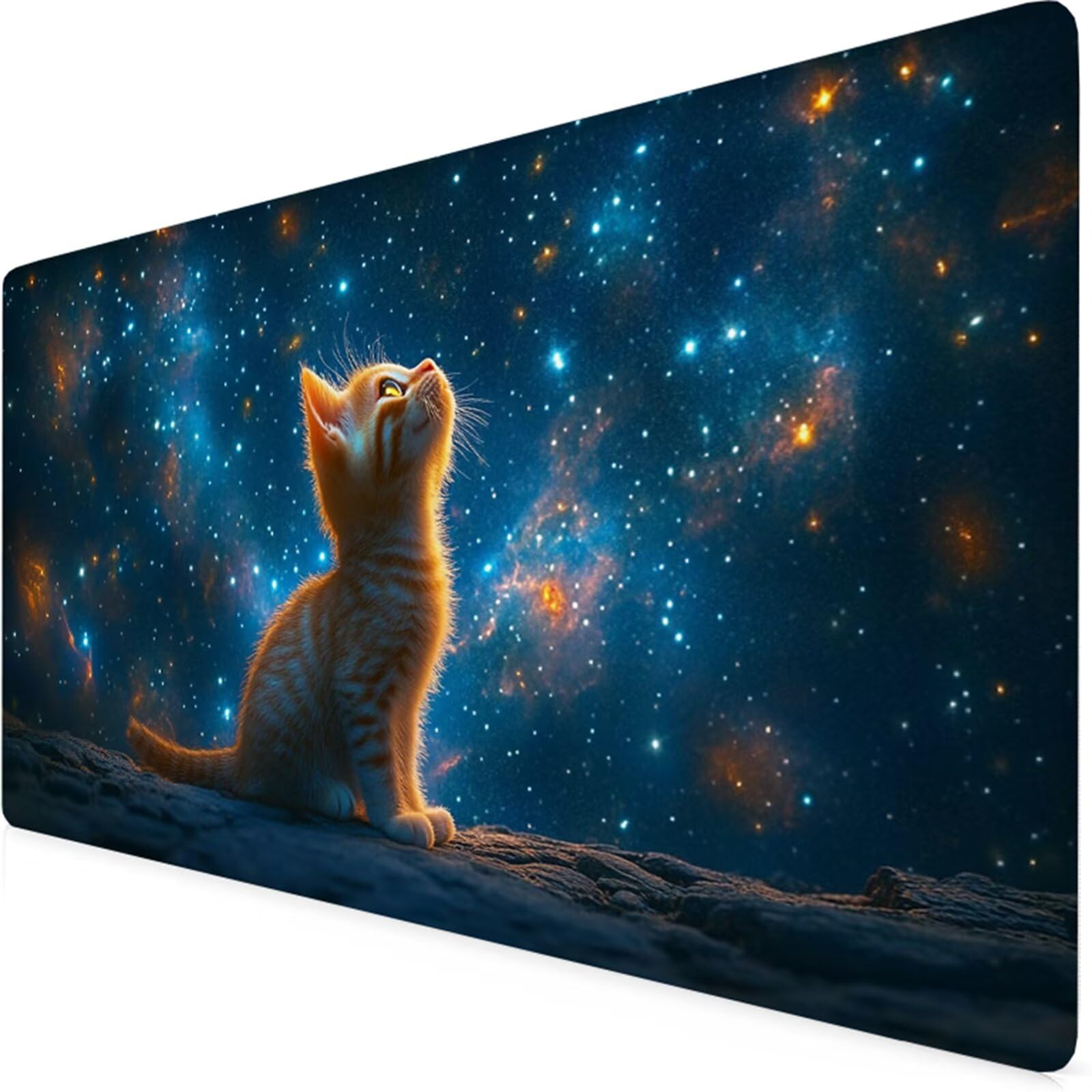 Niebieska podkładka pod mysz do gier XXL 1500 x 800 mm podkładka pod mysz pod biurko wodoodporna podkładka pod mysz dla kota z antypoślizgową gumową podstawą szyte krawędzie podkładka pod mysz