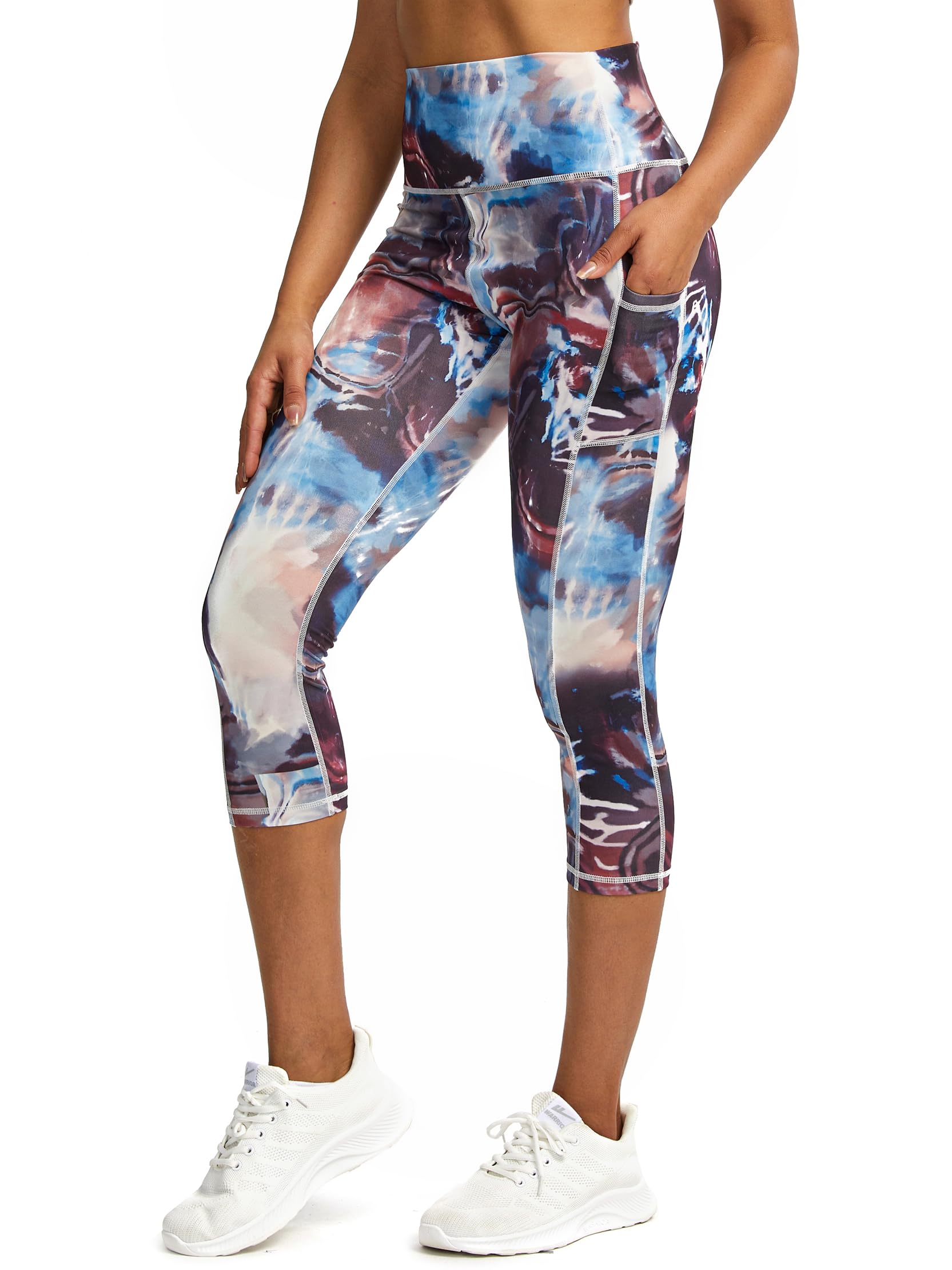 Legging de sport 3/4 pour femme avec poches, pantalon de sport 3/4 opaque, pantalon de fitness, pantalon de course pour femme
