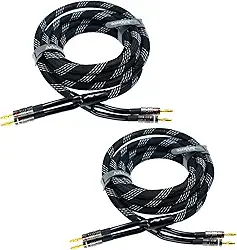 Arklove Pacote com 2 cabos de alto-falante de 1,8 m 12 awg Premium Heavy Duty trançado duplo banana para banana banhado a ouro OFC cobre livre de oxigênio