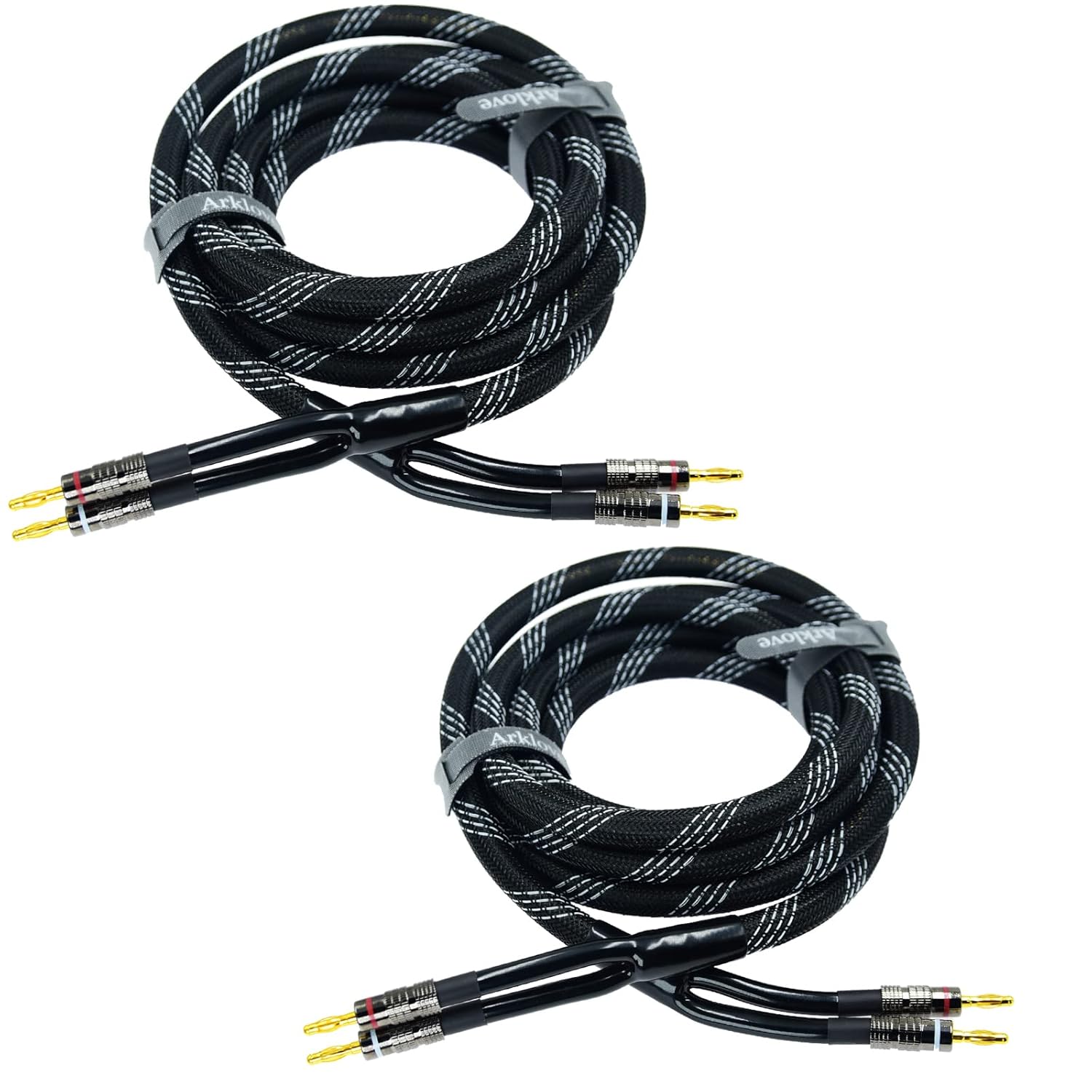 Arklove 2pack 6ft feet 12awg Premium Heavy Duty Braided Wire Dual Banana to Banana Gold Plated Plug Speaker Cable OFC Oxygen-Free Copper