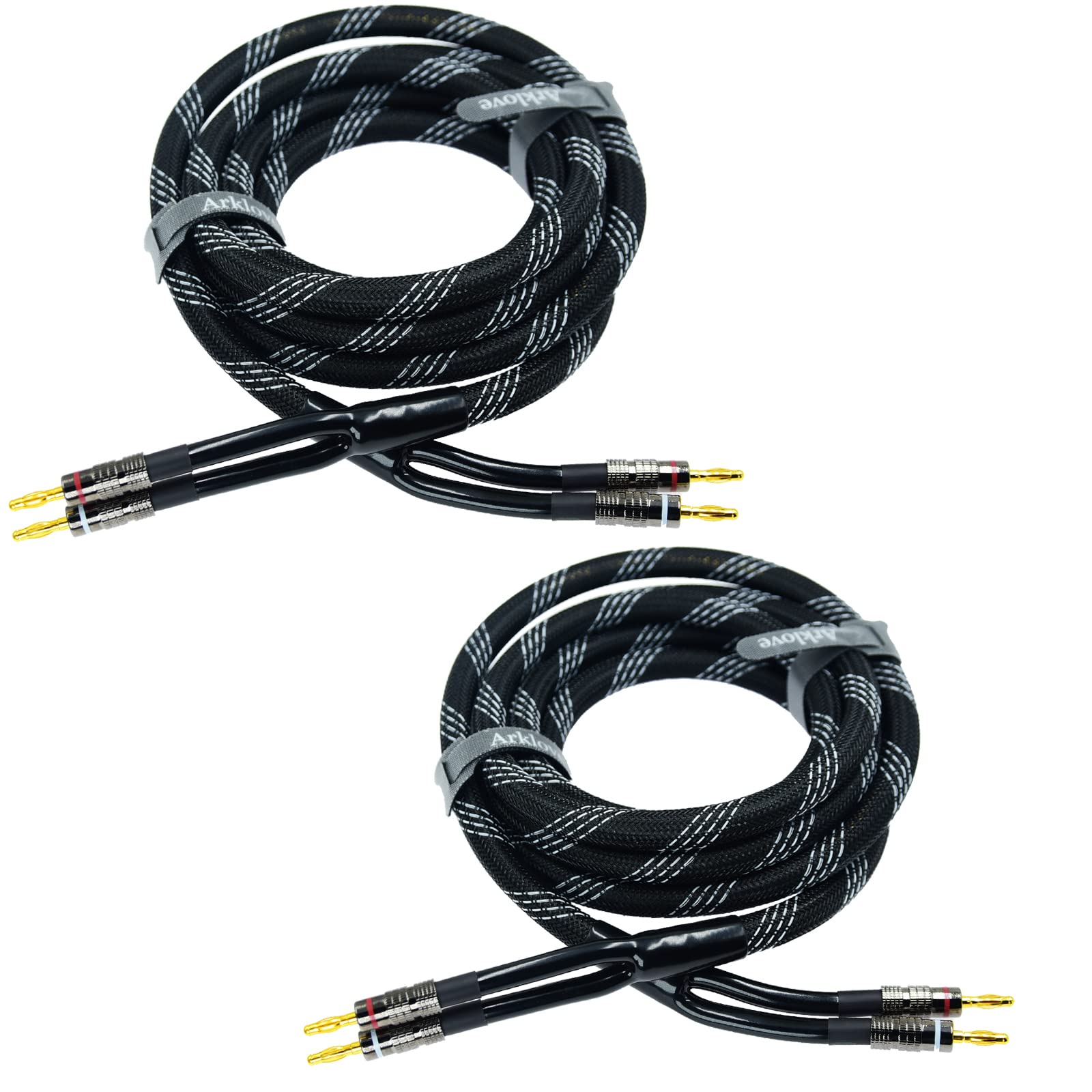 Arklove 2pack 6ft feet 12awg Premium Heavy Duty Braided Wire Dual Banana to Banana Gold Plated Plug Speaker Cable OFC Oxygen-Free Copper