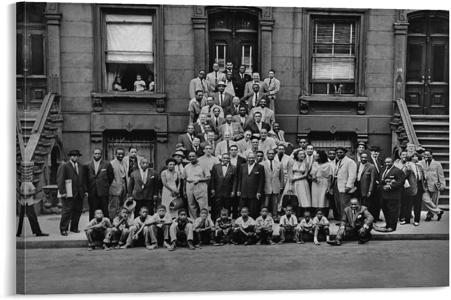HOMSOL A Beautiful Day in Harlem 1920 Jazz Renaissance Black And White Portrait Painting Canvas Poster Wall Art Decor Print Picture Paintings for Living Room Bedroom Decoration 16x24inch(40x60cm)