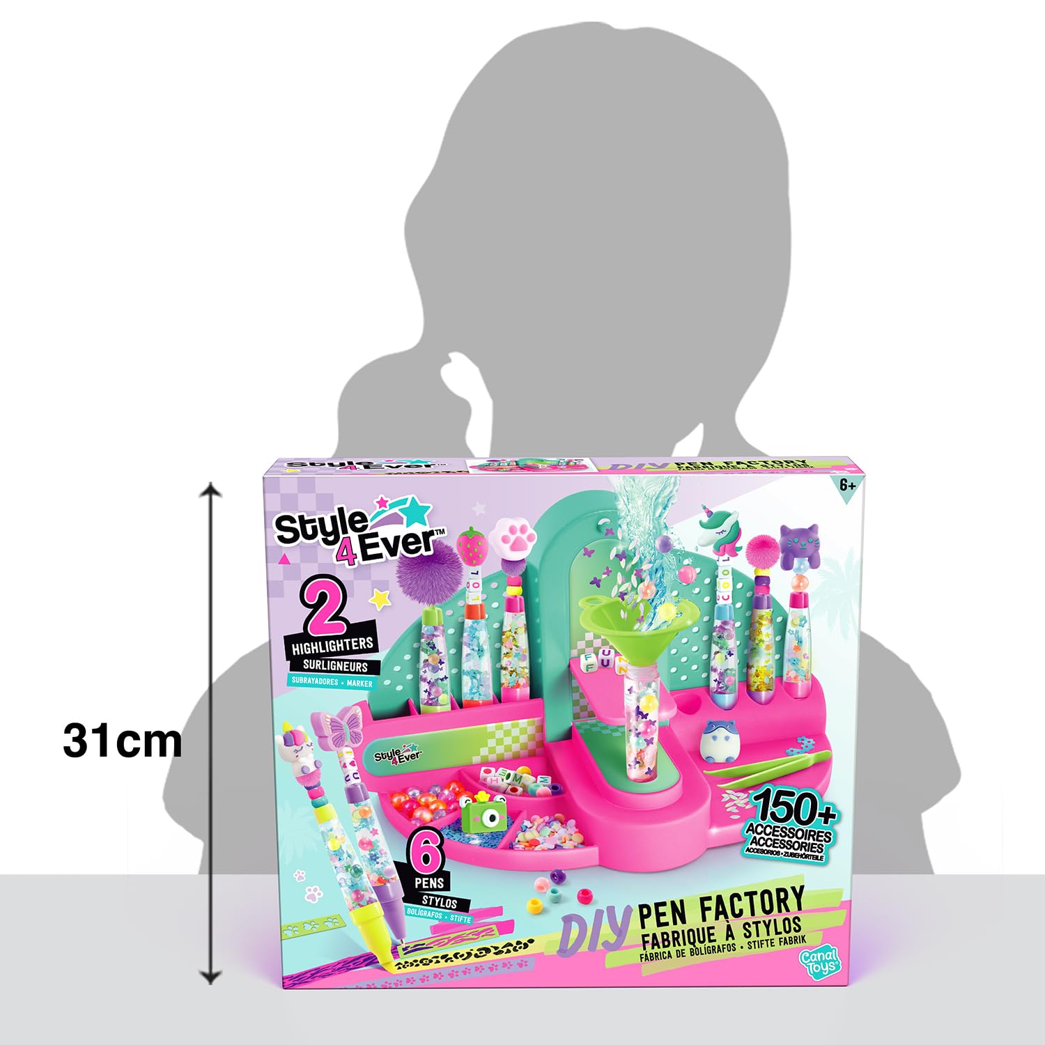 Canal Toys - Style 4 Ever DIY Pen Factory – Kit Creativo per Creare Penne ed Evidenziatori – 6 Penne + 2 Highlighter – 150+ Accessori, Perline, Glitter, Sticker – Set Cancelleria Bambini 6+ OFG 306