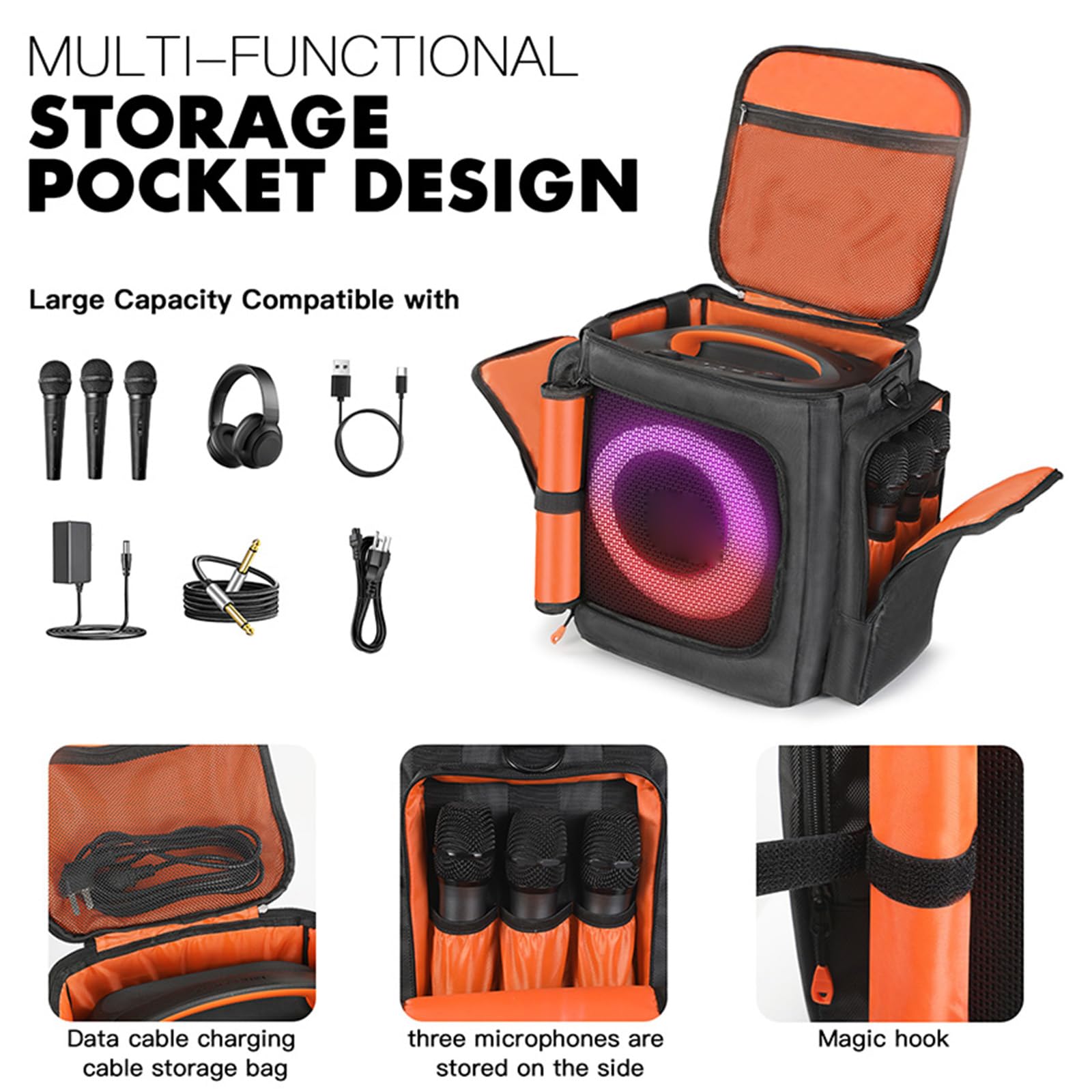 Étui de transport compatible avec JBL Partybox Encore Essential/Essential 2, sac fourre-tout de voyage avec bandoulière et poches pour microphone, chargeur, câble et accessoires