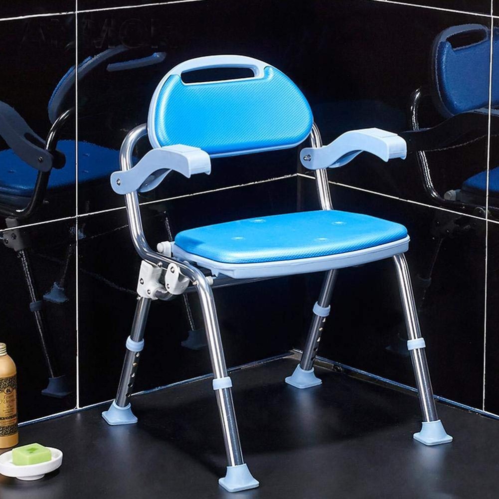 JCWANGDEFUBath and Shower Chiar Stool Seat Bathtub Bathroom Bench, Height Adjustable, Foldable, with Backrest and Armrests
