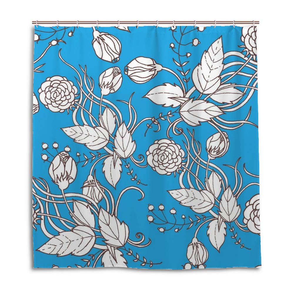 Rideau de douche imperméable fleurs et feuilles 180x180 cm pour salle de bain