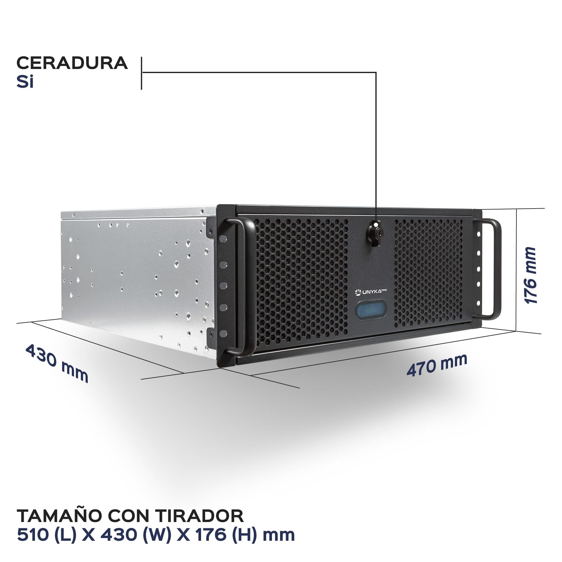 UNYKAch UK4339 19" obudowa stelażowa 4U ATX, kompatybilna z chłodnicami płynnymi 360 mm (uchwyt w zestawie), zamek błyskawiczny, 1 USB 3.0 i 1 USB typu C oraz 2 wentylatory 80 mm | Kompatybilny z chłodzeniem cieczy 360 mm, dołączonym uchwytem, 1 USB 3.0 i