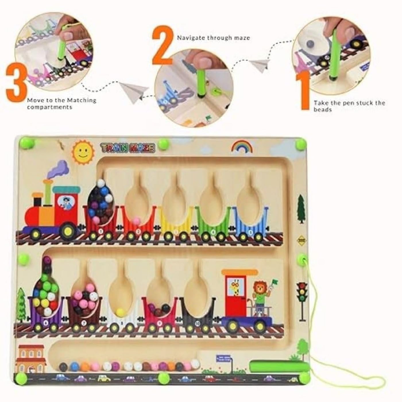 Braintastic Montessori Magnetic Color and Number Maze Board Puzzle Toy,Learning and Educational Birthday Gifts for Toddlers (Train Maze) 4