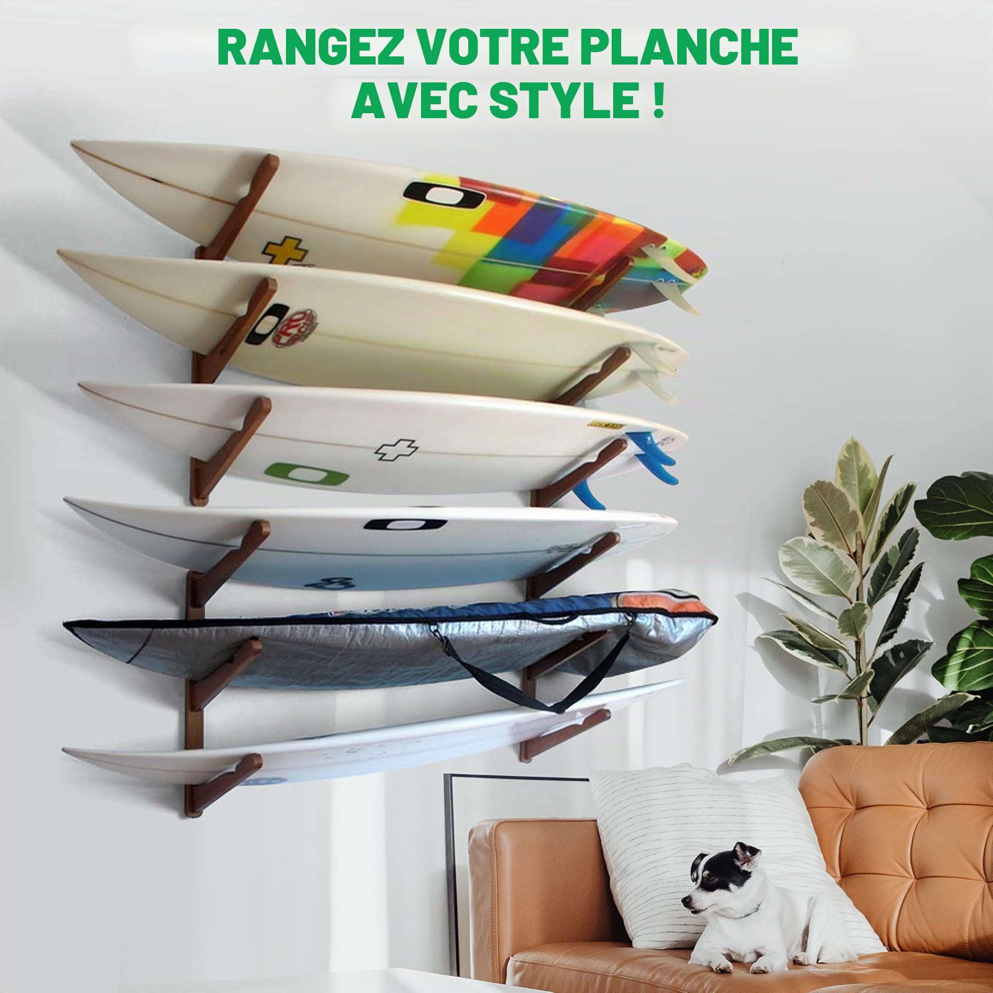 COR Surf Support Mural Multiple en Bois pour Planches de Surf – Porte-Planches de Surf en Bambou
