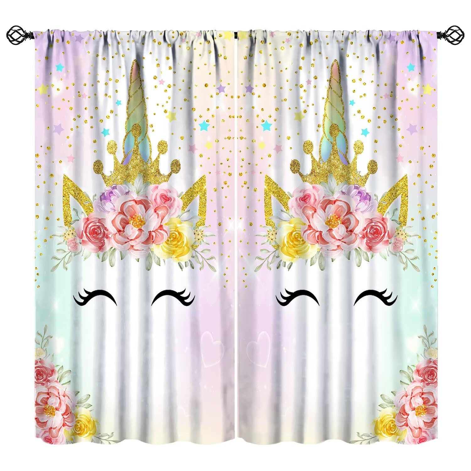 JESTRONRY Unicorn Curtains for Girls Room,Fantasy Rainbow Unicorn Print Window Curtain Fabric Thermal Insulated Darkening for Kids Bedroom 42x63 Inch Blackout