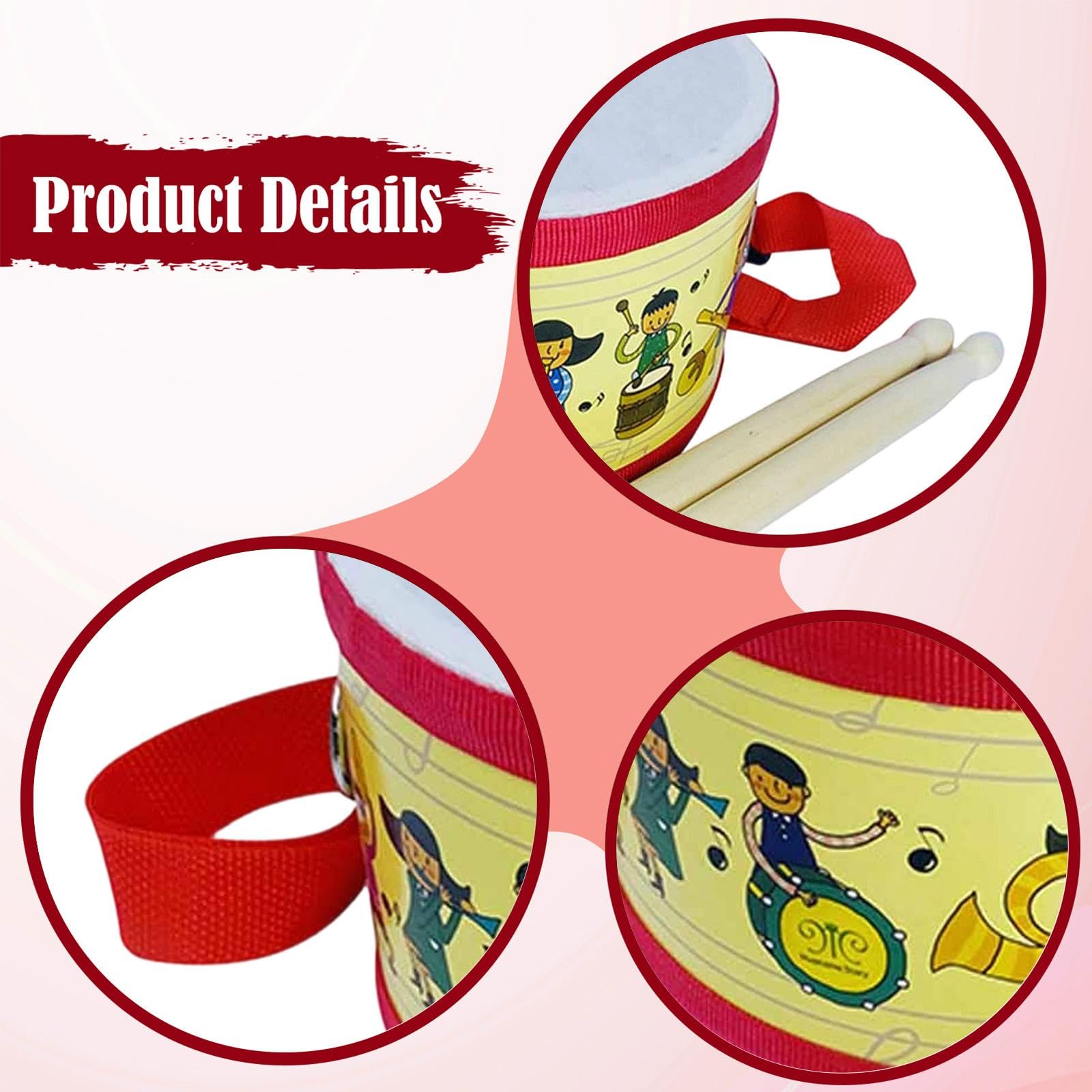 CoudarTitie Drum Set with Adjustable Strap, Musical Instrument, Gift Idea, Toy Drum Set, Hand Drum for Boys and Girls to Learn to Play, Cartoon — view 2