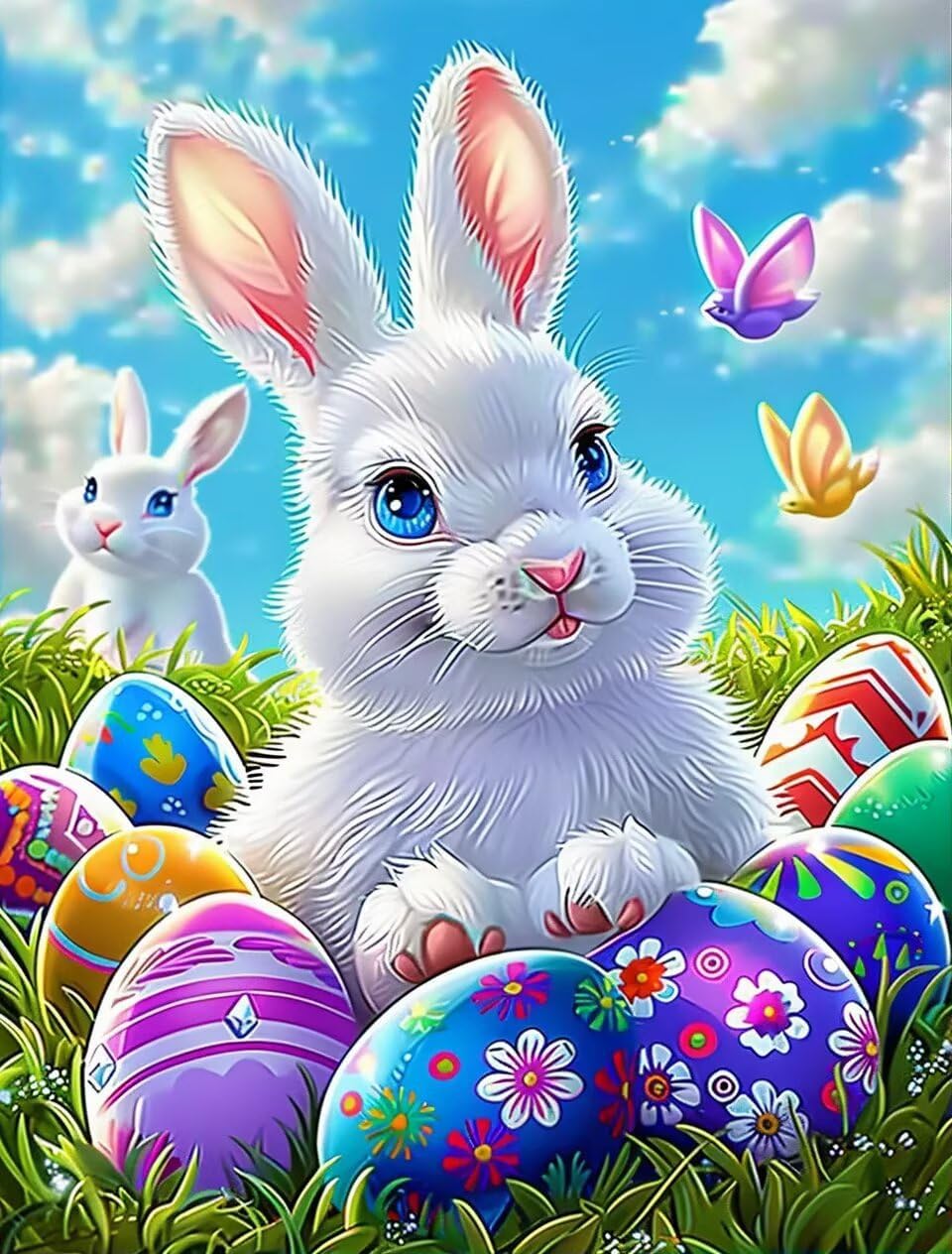CALUOHO Easter Diamond Painting Kits for Adults,Cute Bunny Diamond Art Kits for Beginner,DIY Full Drill Diamond Dots Paintings with Gem Art and Crafts for Adults Home Wall Decor 20x24 Inch