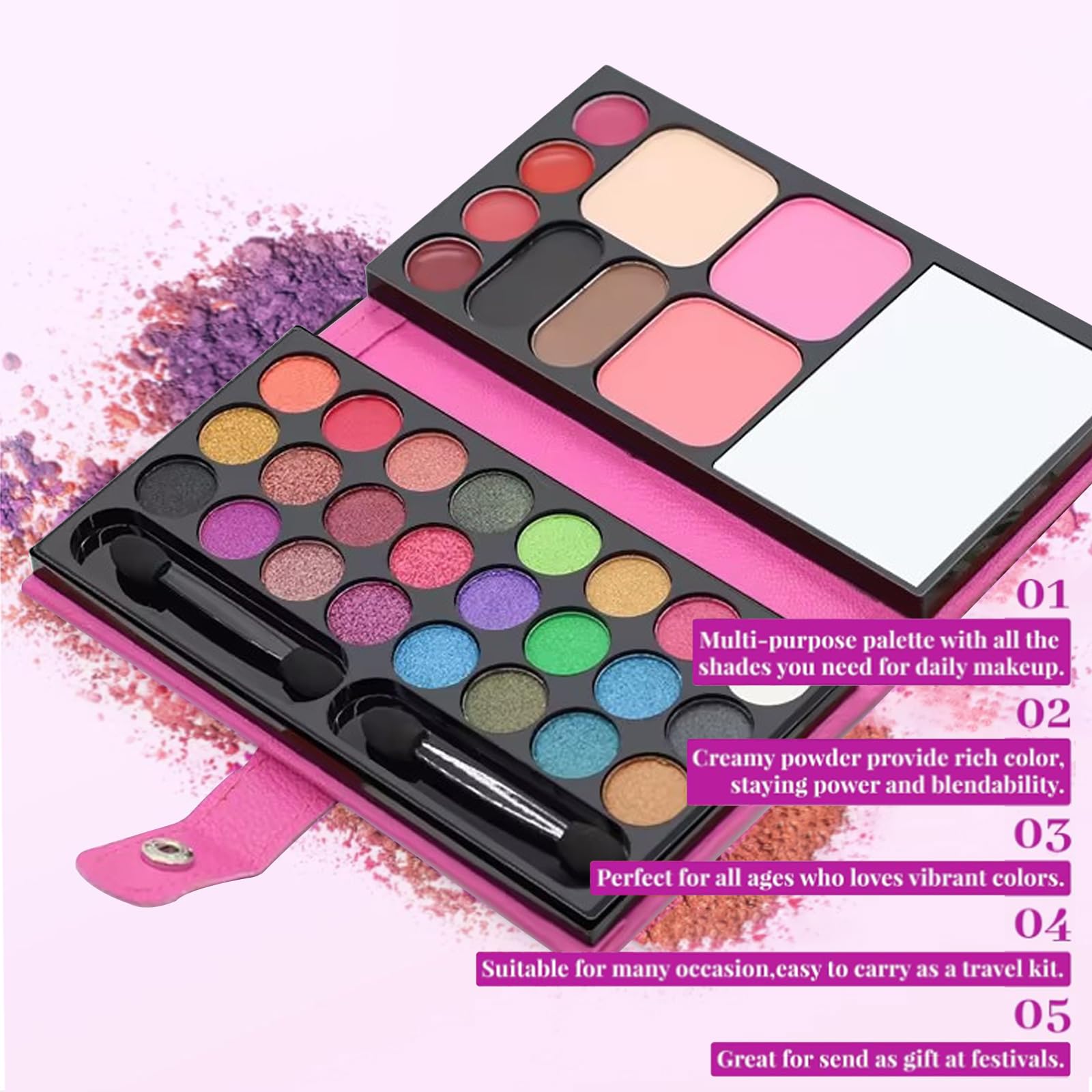 Kit de maquillaje portátil para niñas, lavable, juego de maquillaje con brocha, juego de paleta de maquillaje para adolescentes, juego de regalo en fiesta de cumpleaños de Halloween (33 colores rojo) 7