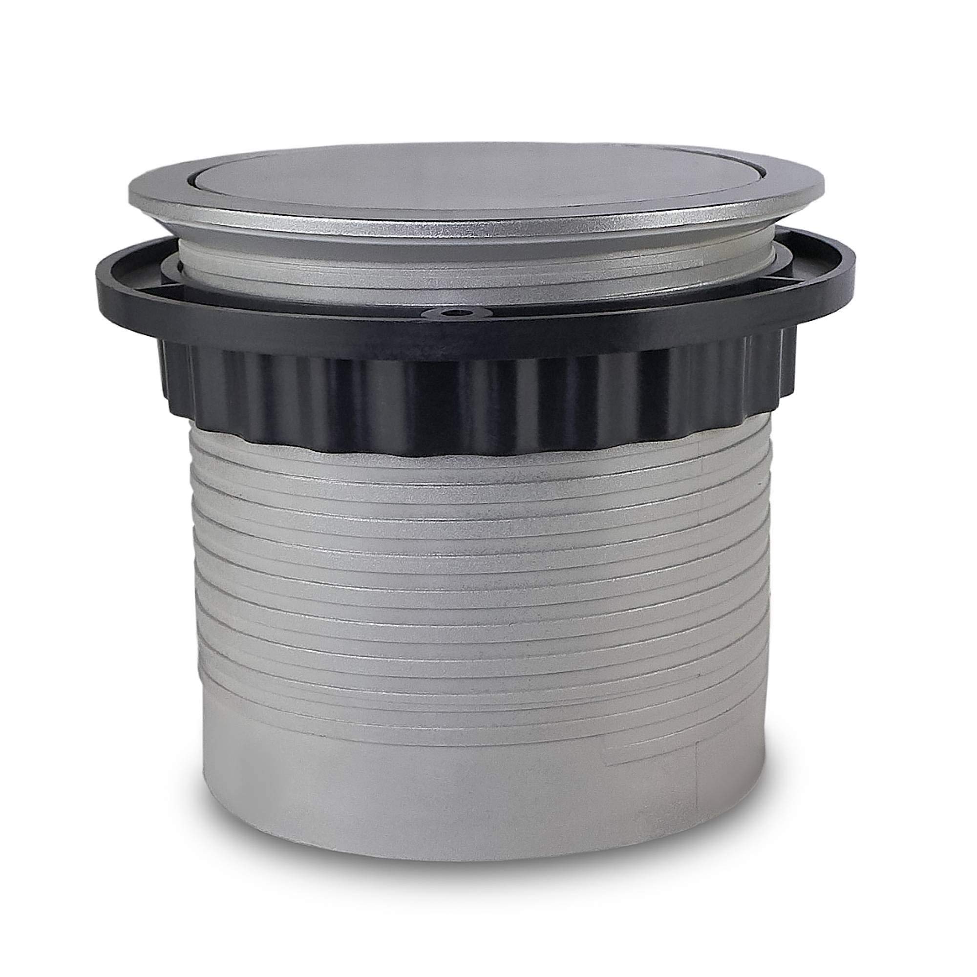 Multiprise ronde escamotable pour meuble - Gris argenté - Idéale pour la cuisine et le bureau - 4 prises encastrées avec câble en plastique - Prise de cuisine et bureau