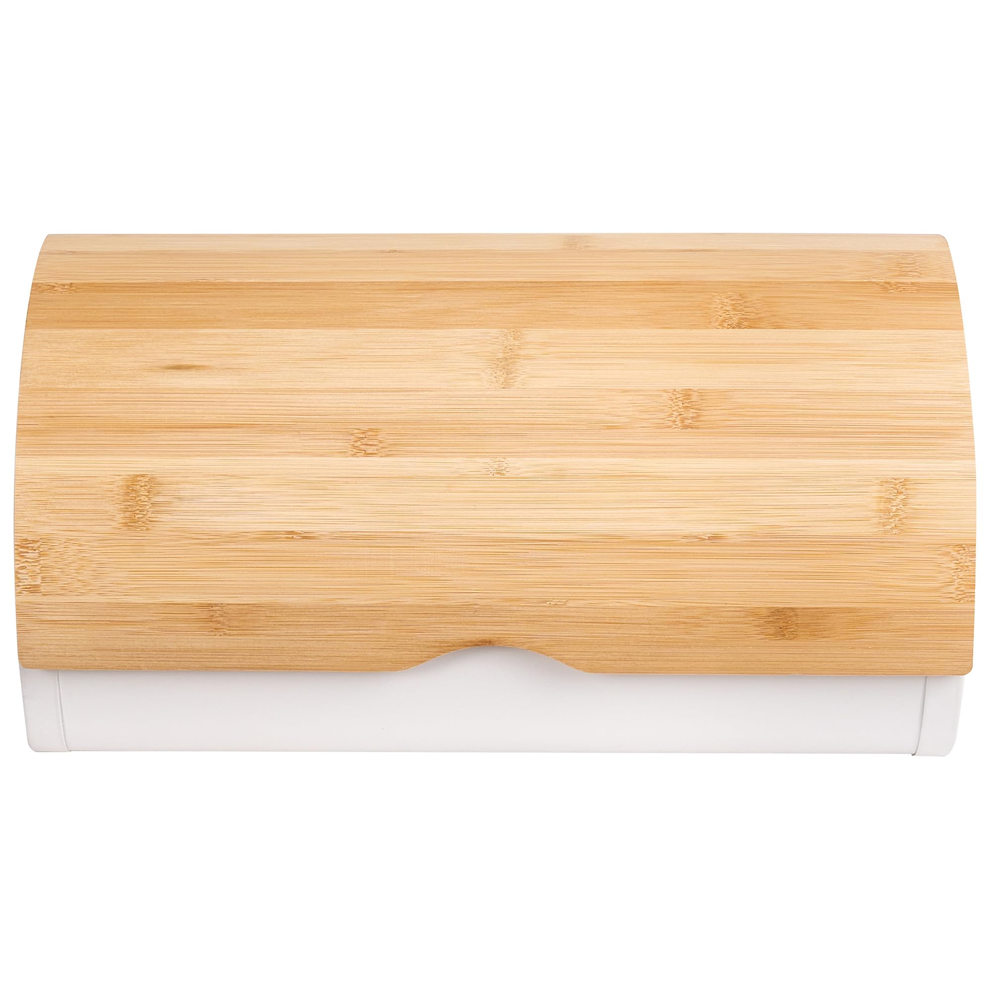 Beliani Brotkasten Eisen weiß/hellbraun mit Bambus-Klappdeckel halbrund 38 x 24 x 20 cm modern Saveur