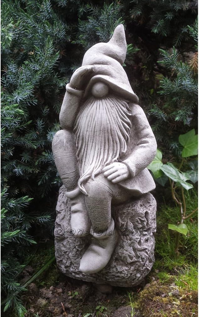ONEFOLD Stone Thinker Pixie Gnome Outdoor Garden Sculpture Statue