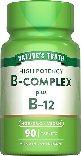 Nature's Truth Complejo de vitamina B para mujeres y hombres  Plus B12  90 tabletas  Alta potencia  Suplemento vegano y sin OMG