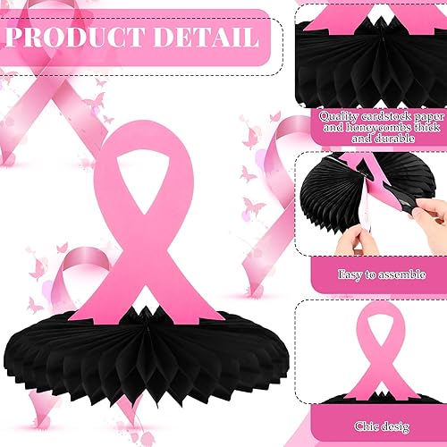Miniatura 2 de 9 piezas de centro de mesa de panal de concientización sobre el cáncer de mama, decoración de fiesta de cáncer de mama, cinta rosa, suministros de