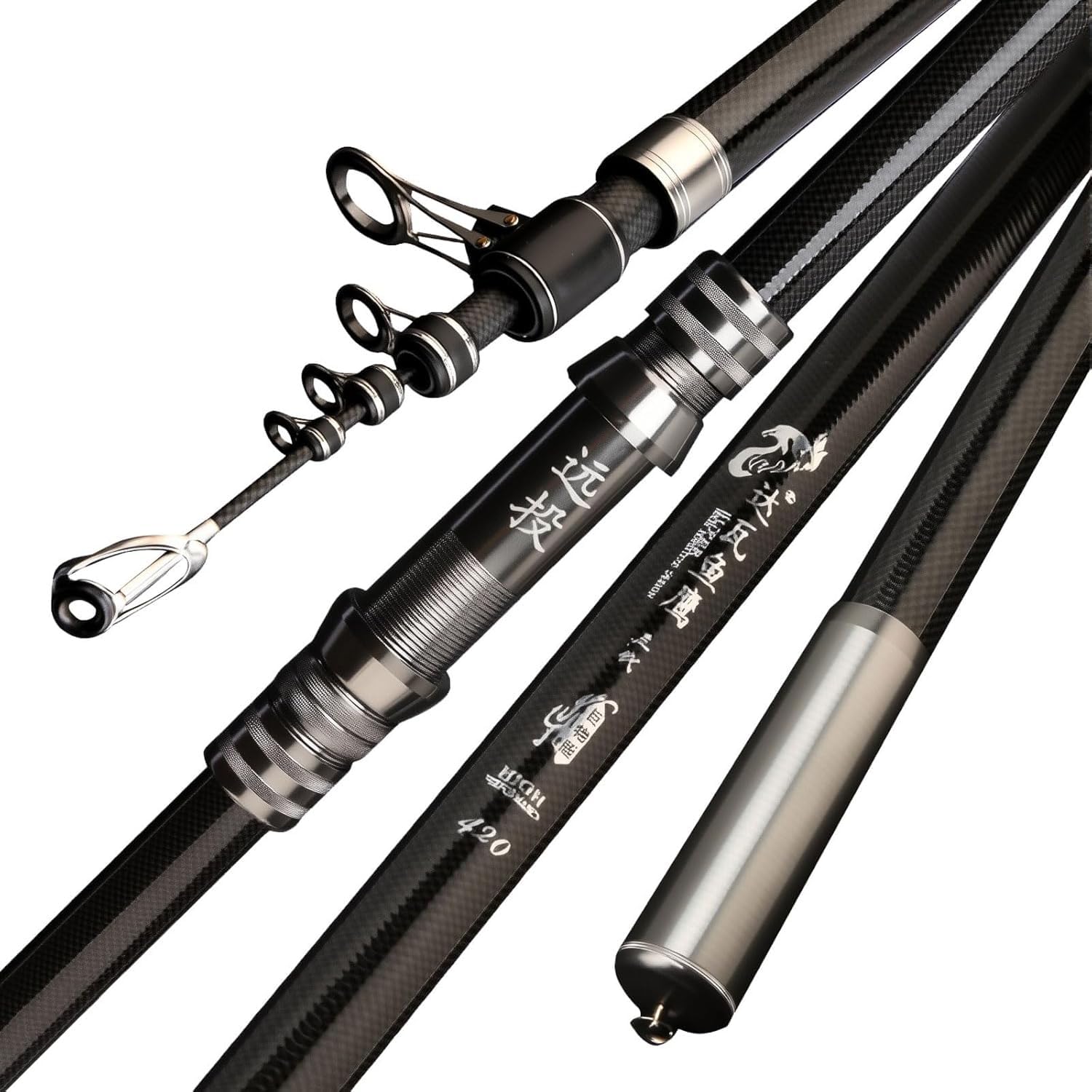 Canna da Pesca Portatile in Fibra di Carbonio, Canna telescopica ultraresistente e Ultraleggera per la Pesca in Acqua Dolce e in Mare(4.2m)