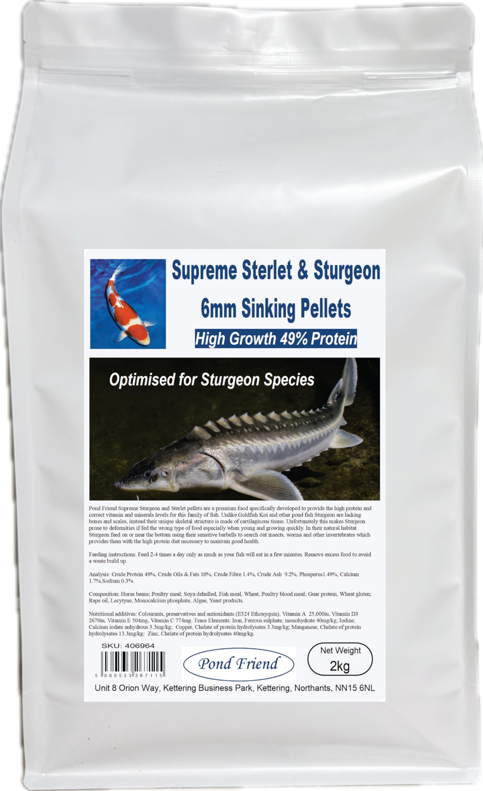 Pond Friend Supreme Sturgeon Pellets 6mm 2kg - 49% High Protein Sinking Growth Food For Bottom Feeding Pond Fish โ image 1