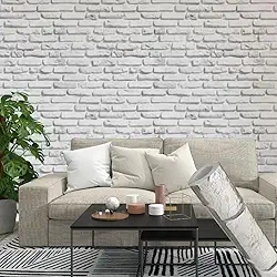 Papel Adesivo Parede Contact Tijolinho Branco 3D 5 metros = 1 Rolo de 5m X 45cm Sala/Quarto
