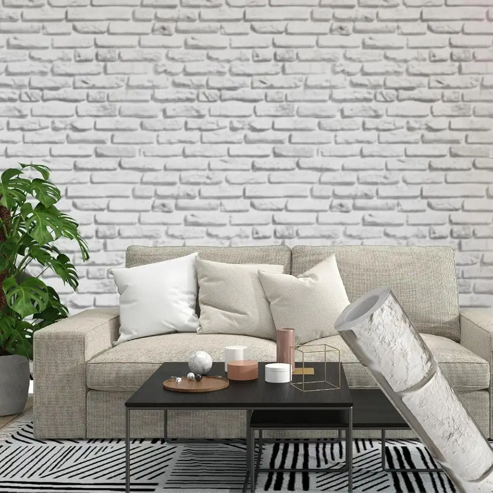 Papel Adesivo Parede Contact Tijolinho Branco 3D 5 metros = 1 Rolo de 5m X 45cm Sala/Quarto