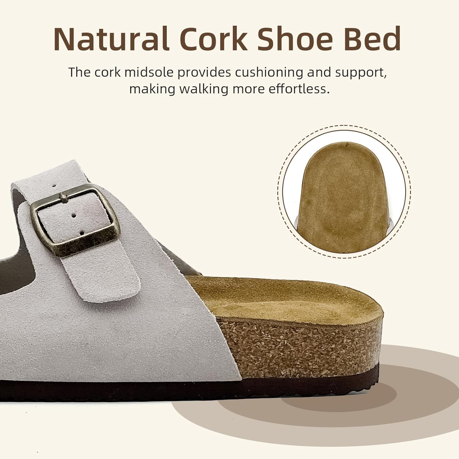 Unisex Two-Buckle Cork Footbed Slide Sandals - Orthotic Arch Support, Non-Slip Sole, All-Day Comfort for Daily Wear, Running Errands, Beach, Pool & Office Casual