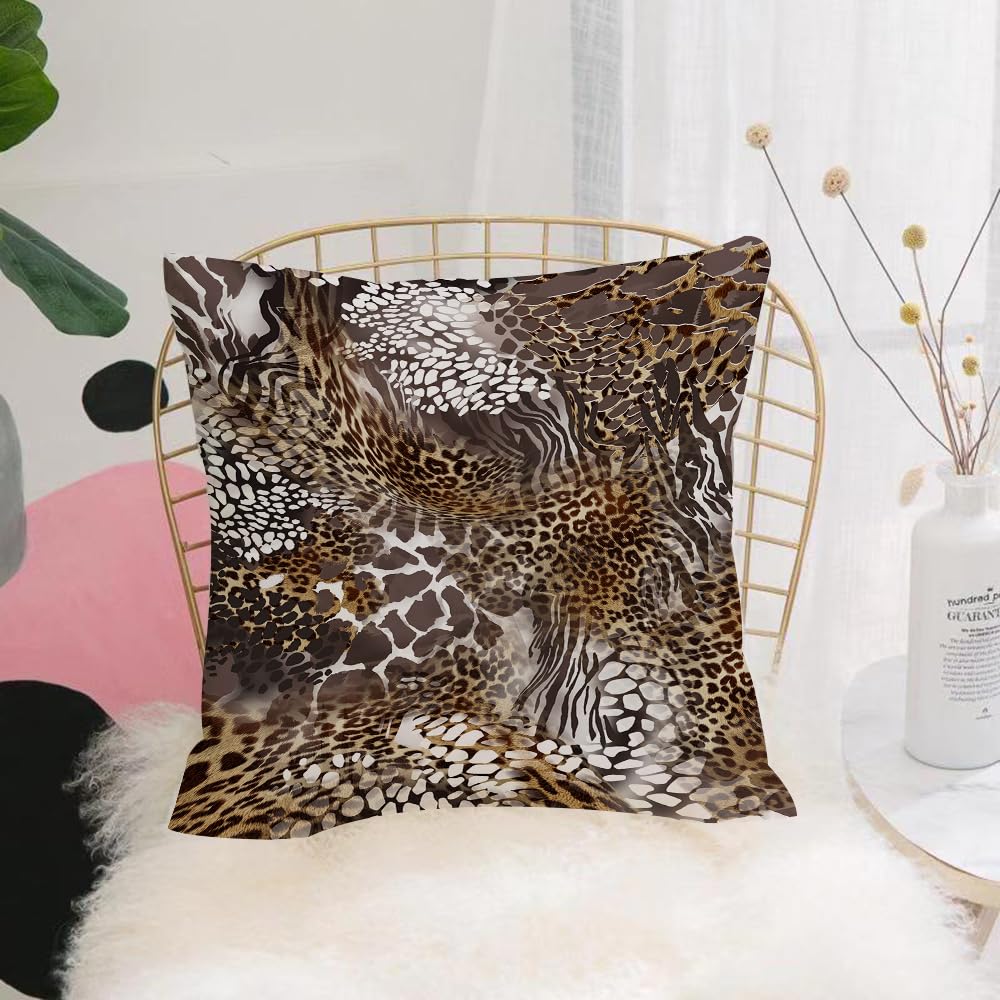 HYOSXW Cushion Cover,Throw Pillow Case Home Decorative for Living Room Bedroom Sofa Chair 16X16 Inch,Leopard and Zebra Tiger Crocodile Animal Skin Design,Pillowcase 40X40cm