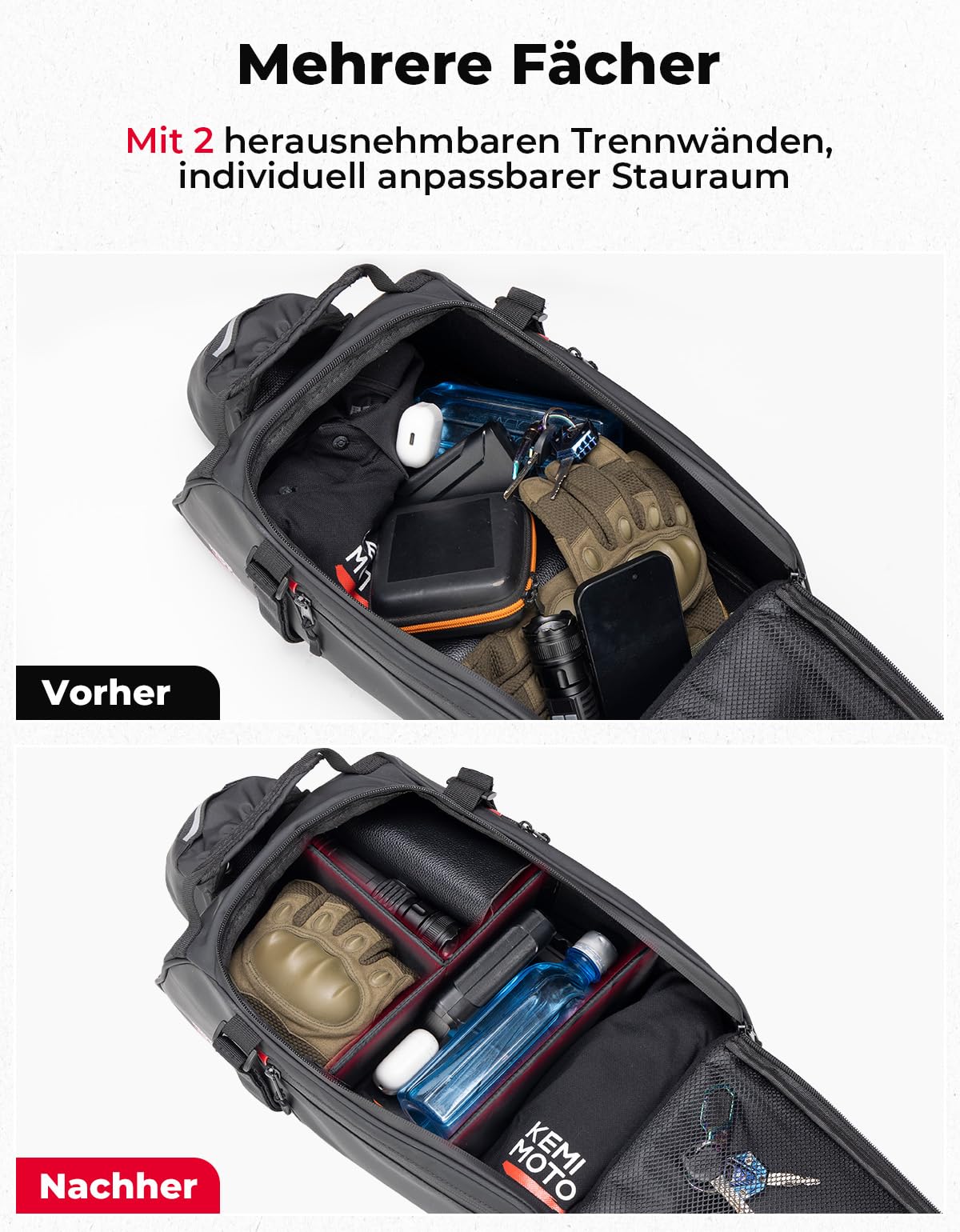KEMIMOTO 2 IN 1 Gepäckträgertasche, 15L & Wasserabweisende Fahrradtaschen für Gepäckträger, Mehrere Fächer, mit Tragegriff und Schultergurt, Fahrrad Taschen hinten