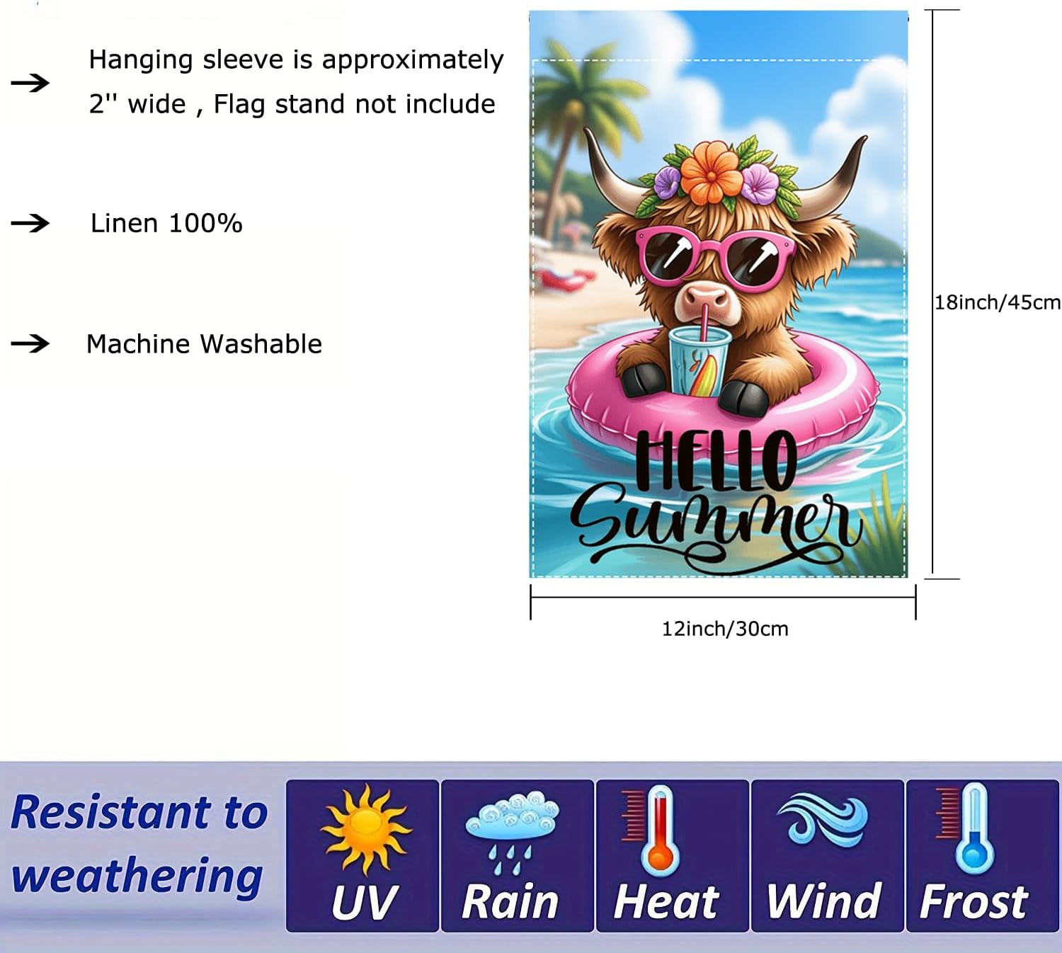 Hello Summer Highland Cow Garden Flag 12 x 18 inch Double Sided Outside Decorations,Beach Floral Cow Small Garden Flags For Outdoor Yard Lawn - Image 5