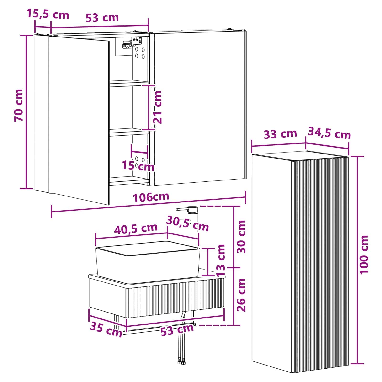 Juego de 4 muebles de baño de madera y cristal, color blanco, montaje en pared, con iluminación LED, espacio de almacenamiento, espejo de doble cara, fuente de alimentación USB