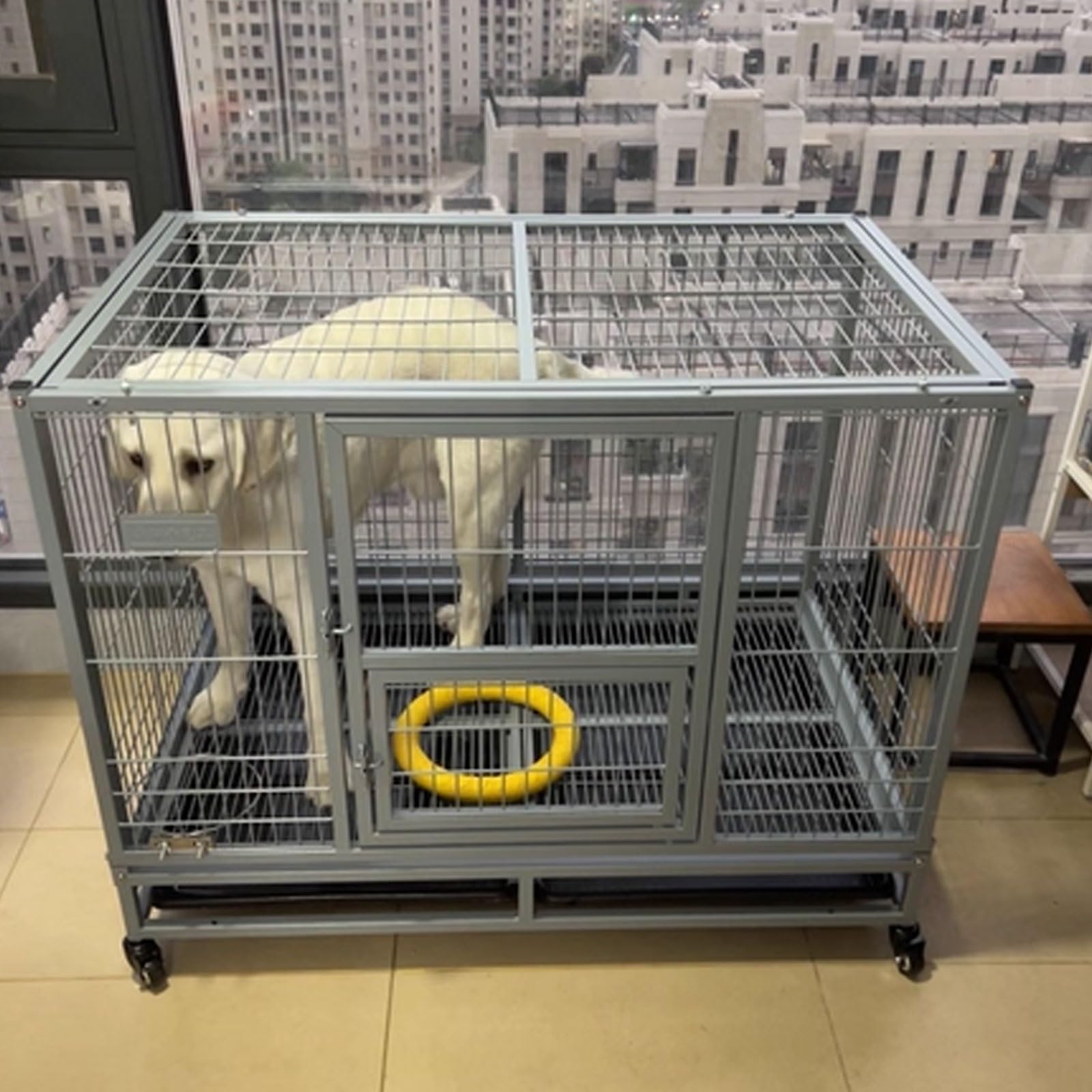 Gabbia Cane Trasportino Cane Gabbia for Cani Da Interno Portatile Tubi Zincati Pieghevole for Riporre Gli Oggetti Con Bloccabili Doppia Porta E Serrature Robuste(White,110 * 72 * 90cm)