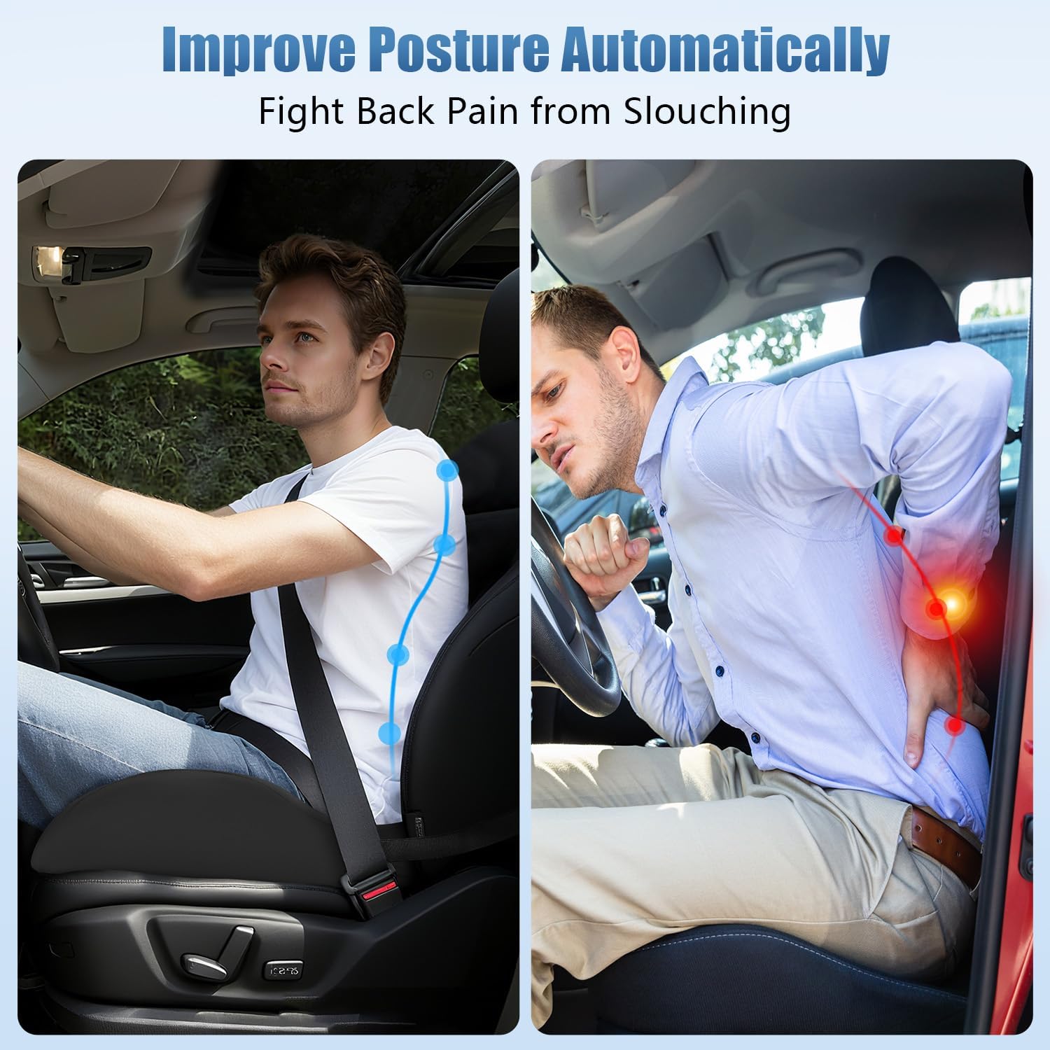 Car Seat Cushion for Truck and Car Drivers - Prevents Bedsores & Relieves Long-Drive Pain, Therapeutic Support for Sciatica, Hemorrhoids, Tailbone and Prostate, Enhanced View with Anti-Slip Base