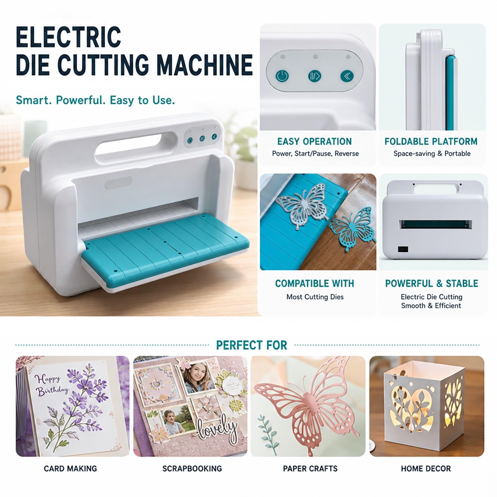 Macchina elettrica per goffratura e taglio carta A4 per creazione biglietti | Taglierina automatica per carta, 4 piastre, per lavori creativi fai da te, creazione di biglietti, scrapbooking, journaling