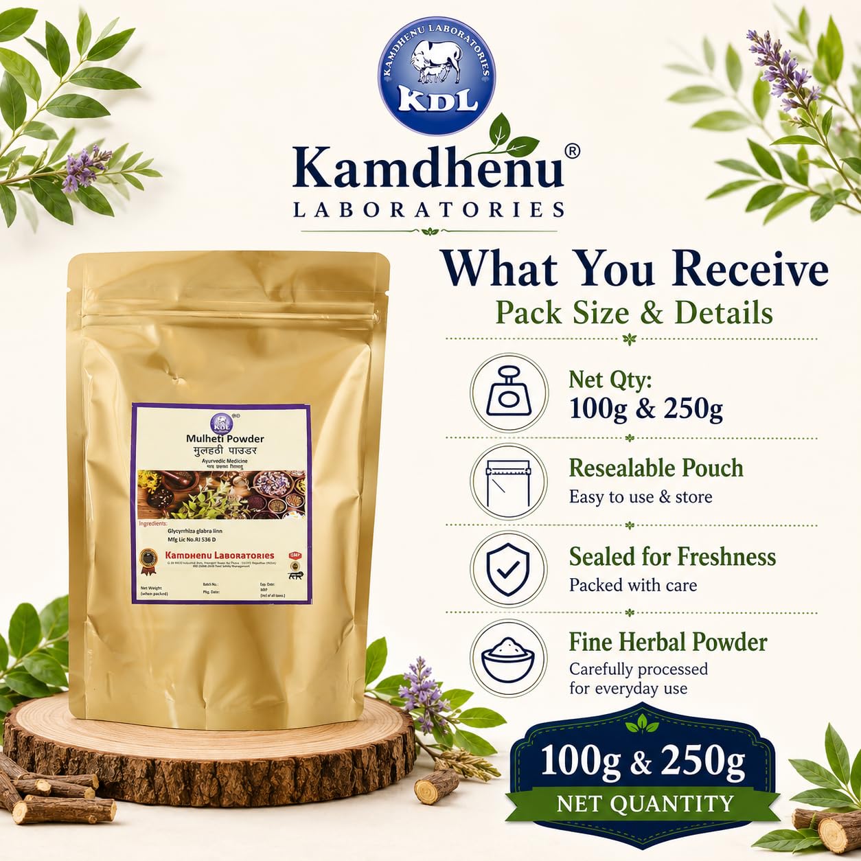 Kamdhenu Mulethi Powder | Glycyrrhiza glabra| 100 grams| Liquorice| Licorice root | Mulethi powder for face, skin, body and eating — Amazon image 3