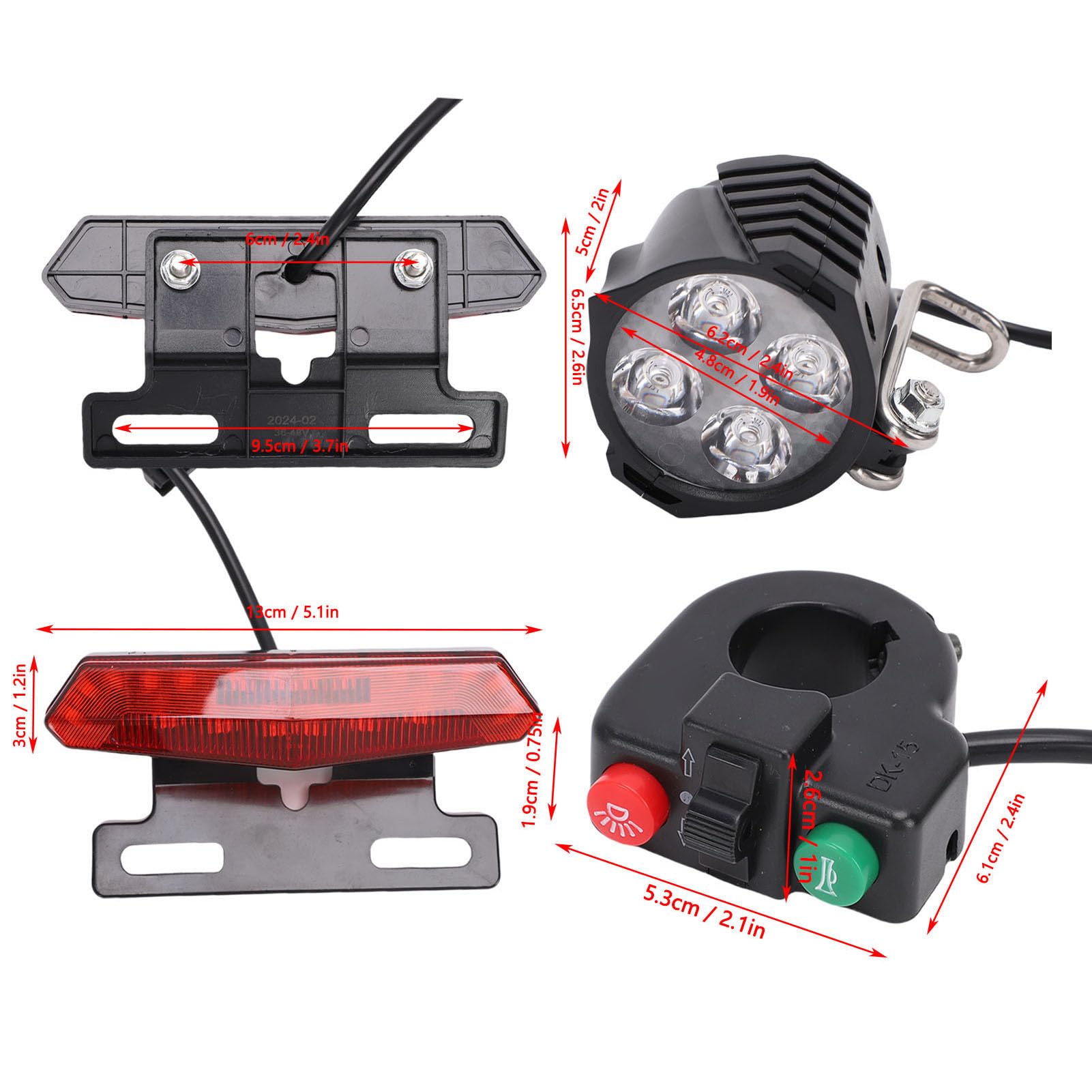 Dpofirs Ensemble de Feux Avant et Arrière économes en énergie pour Vélos électriques avec Commande par Interrupteur à clé à 5 Broches pour Une Meilleure visibilité et sécurité dans des Conditions de
