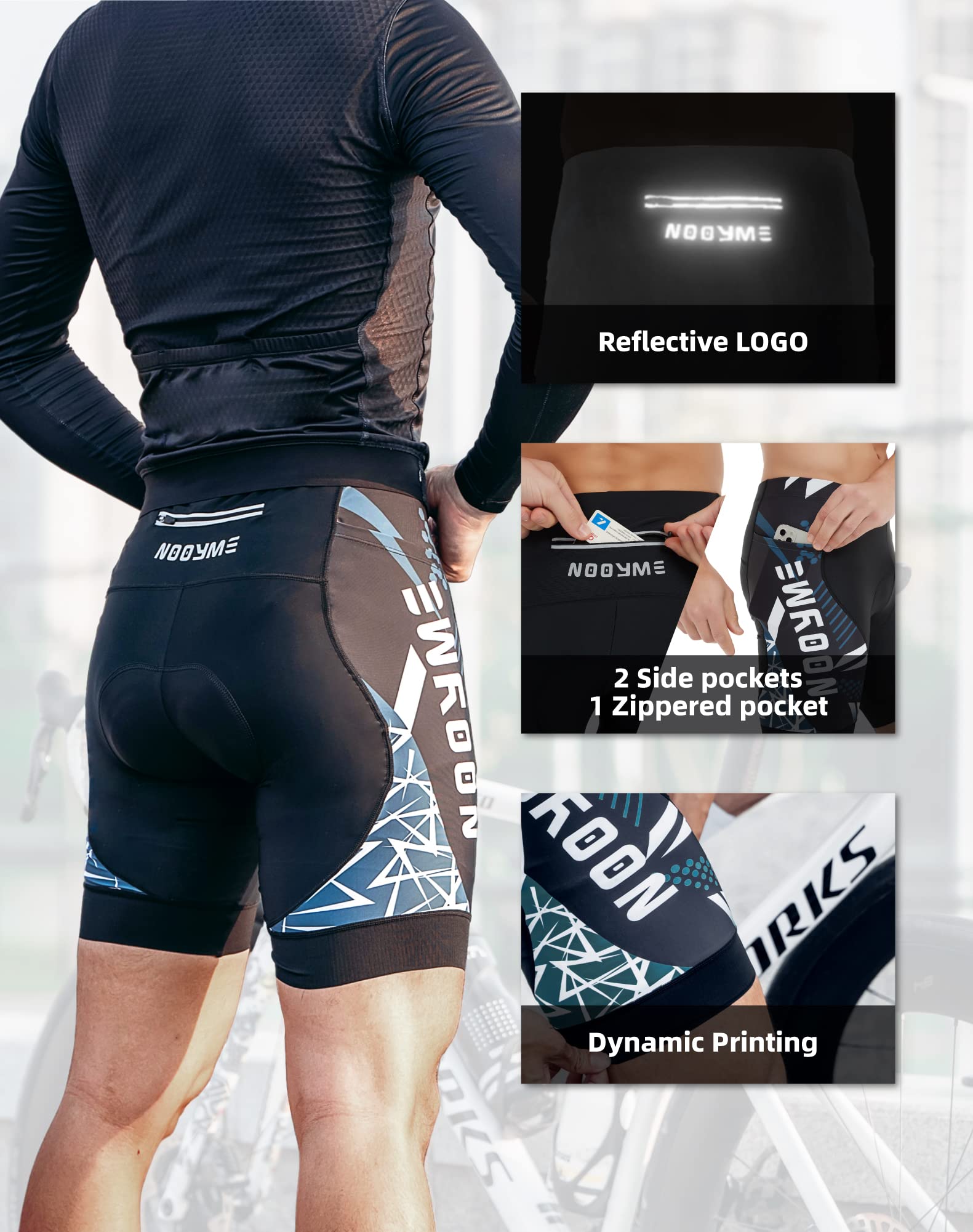 NOOYME Radlerhose Herren Fahrradhose Herren gepolstert 4D Elastische Radlerhose Herren mit Sitzpolster Atmungsaktive Leichte Radhose aus Polyamid und Spandex Fahrradhose Herren…