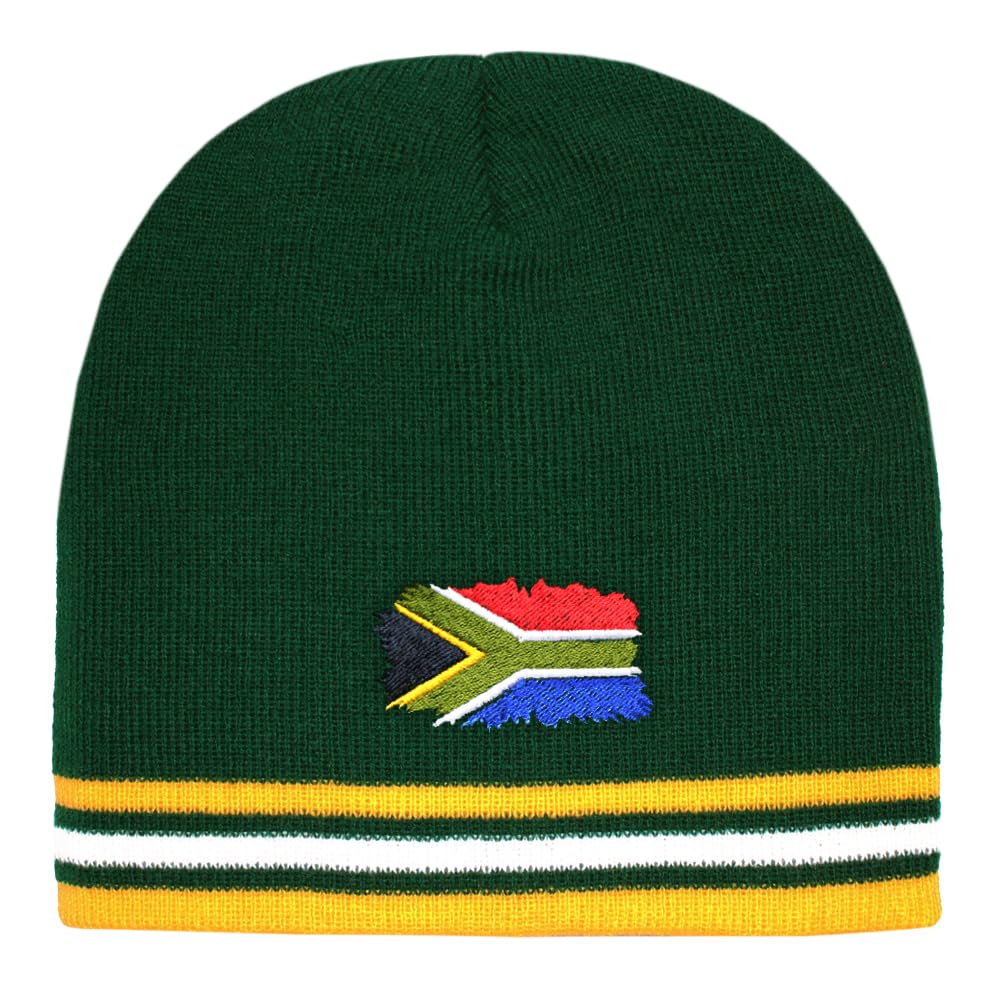 Teddyt's Men's Dark Green South Africa Flag Embroidered Green Beanie Hat