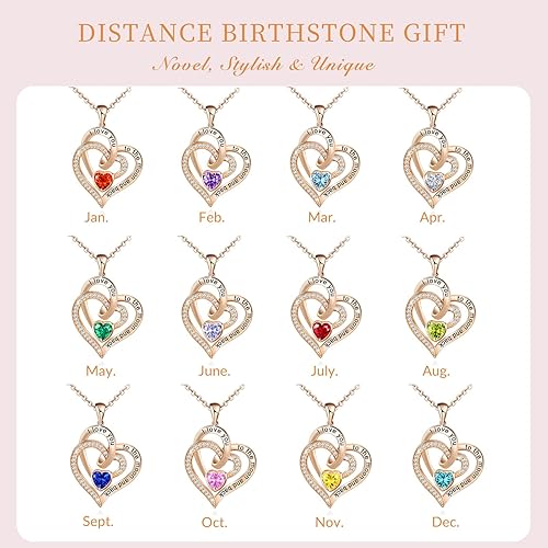 Miniatura 6 de Distance Collar de corazón para mujer, plata de ley 925, piedra natal, joyería de corazón con texto en inglés "I Love You to the Moon and Back",