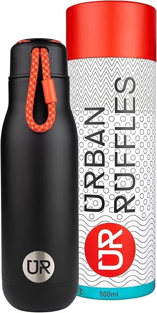 Urban Ruffles Stainless Steel Water Bottle 500ml BPA Free Vacuum Insulated Flask, Leak & Sweat Proof, Reusable & Sustainable, Cold for 24 Hrs, Hot for 12 Hrs, Gift, Gym, Sports, Travel (Obsidian)