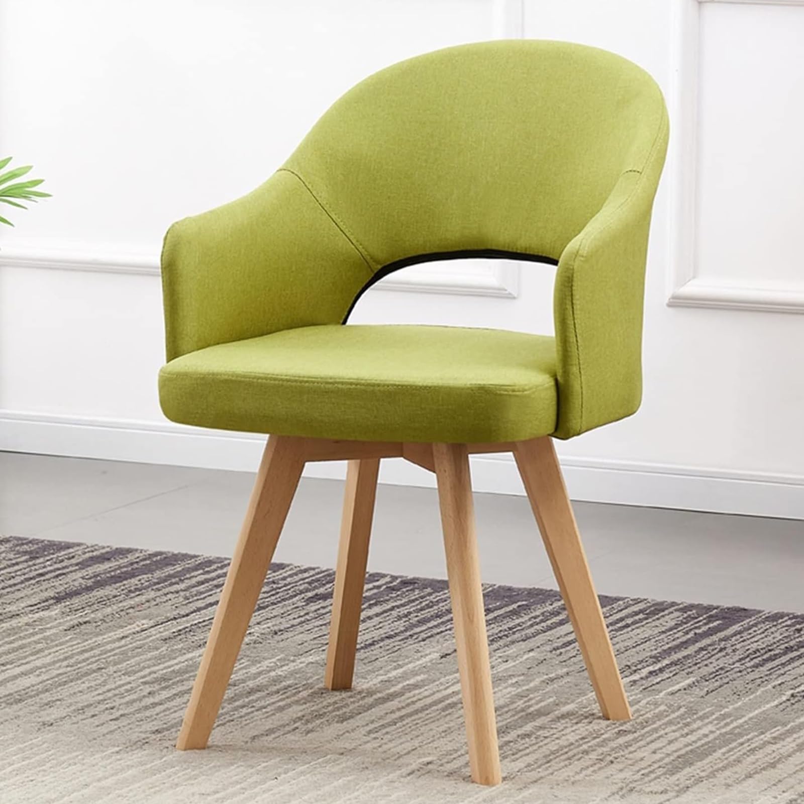 Sedie da pranzo girevoli a 360°, poltroncina imbottita con gambe in legno massello, elegante design con schienale cavo, per camera da letto e sala da pranzo (verde)